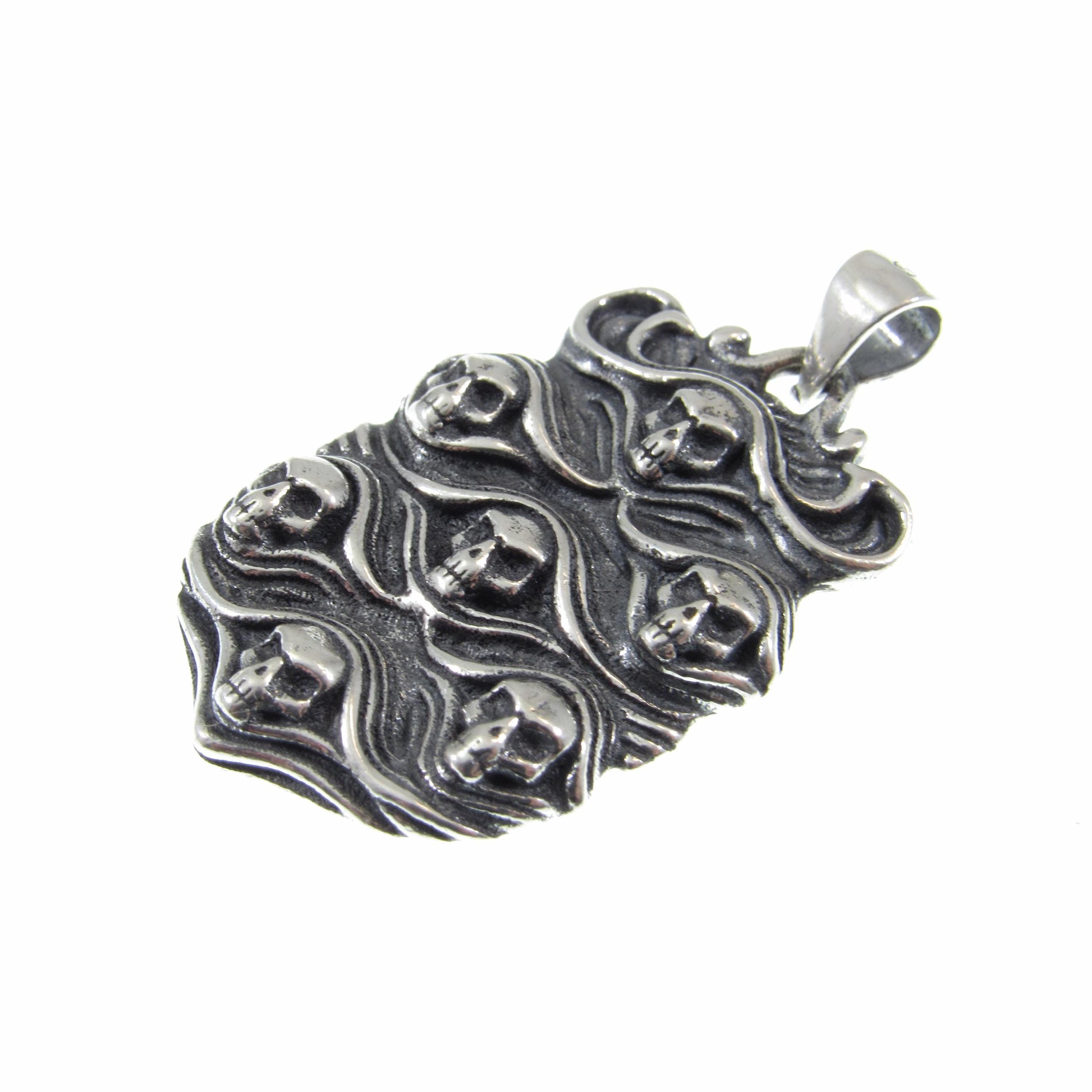 Solid 925 Sterling Silver Skull Pendant - Gothic Victorian Jewelry, Seven Skulls Amulet, Dark Fantasy Necklace, Handcrafted Statement Piece