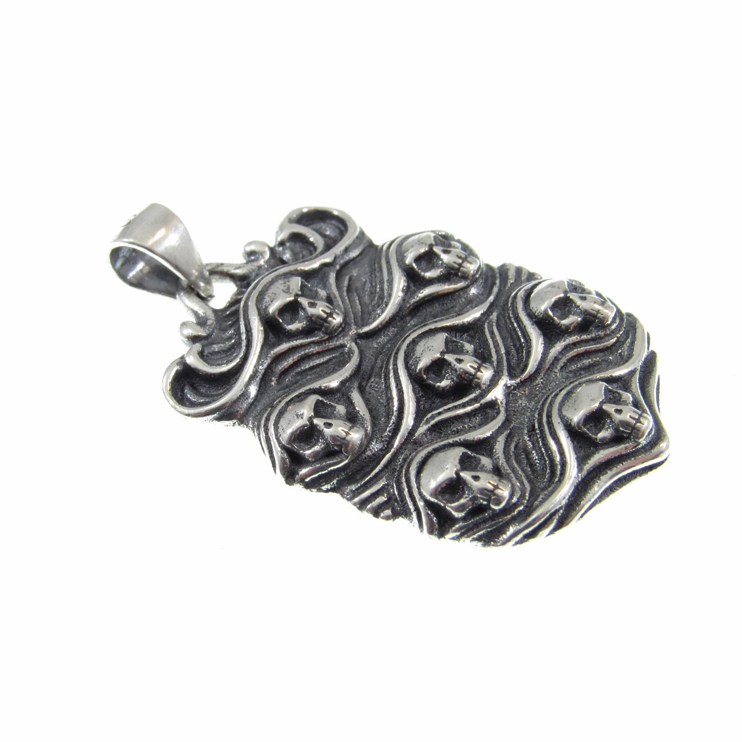 Solid 925 Sterling Silver Skull Pendant - Gothic Victorian Jewelry, Seven Skulls Amulet, Dark Fantasy Necklace, Handcrafted Statement Piece