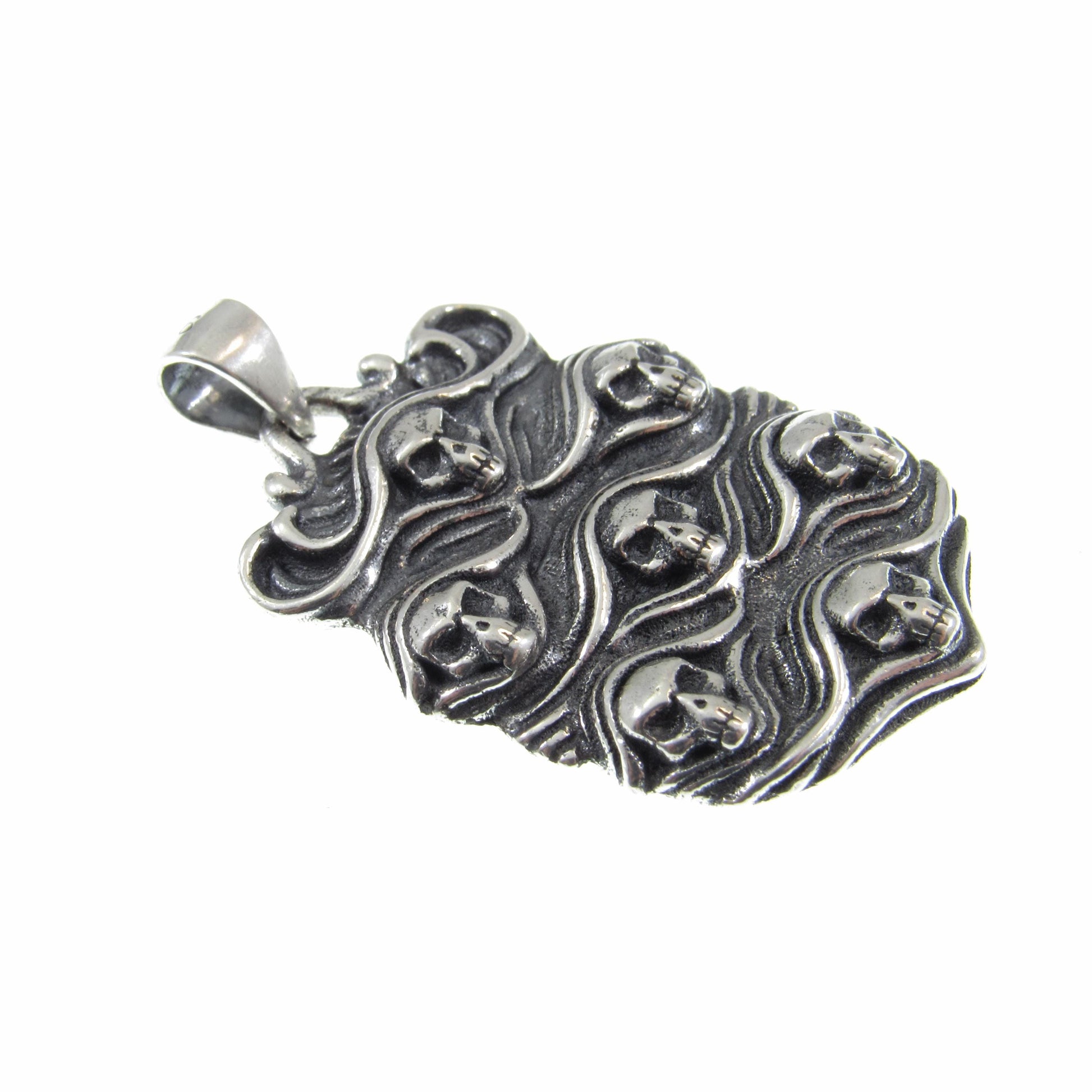 Solid 925 Sterling Silver Skull Pendant - Gothic Victorian Jewelry, Seven Skulls Amulet, Dark Fantasy Necklace, Handcrafted Statement Piece