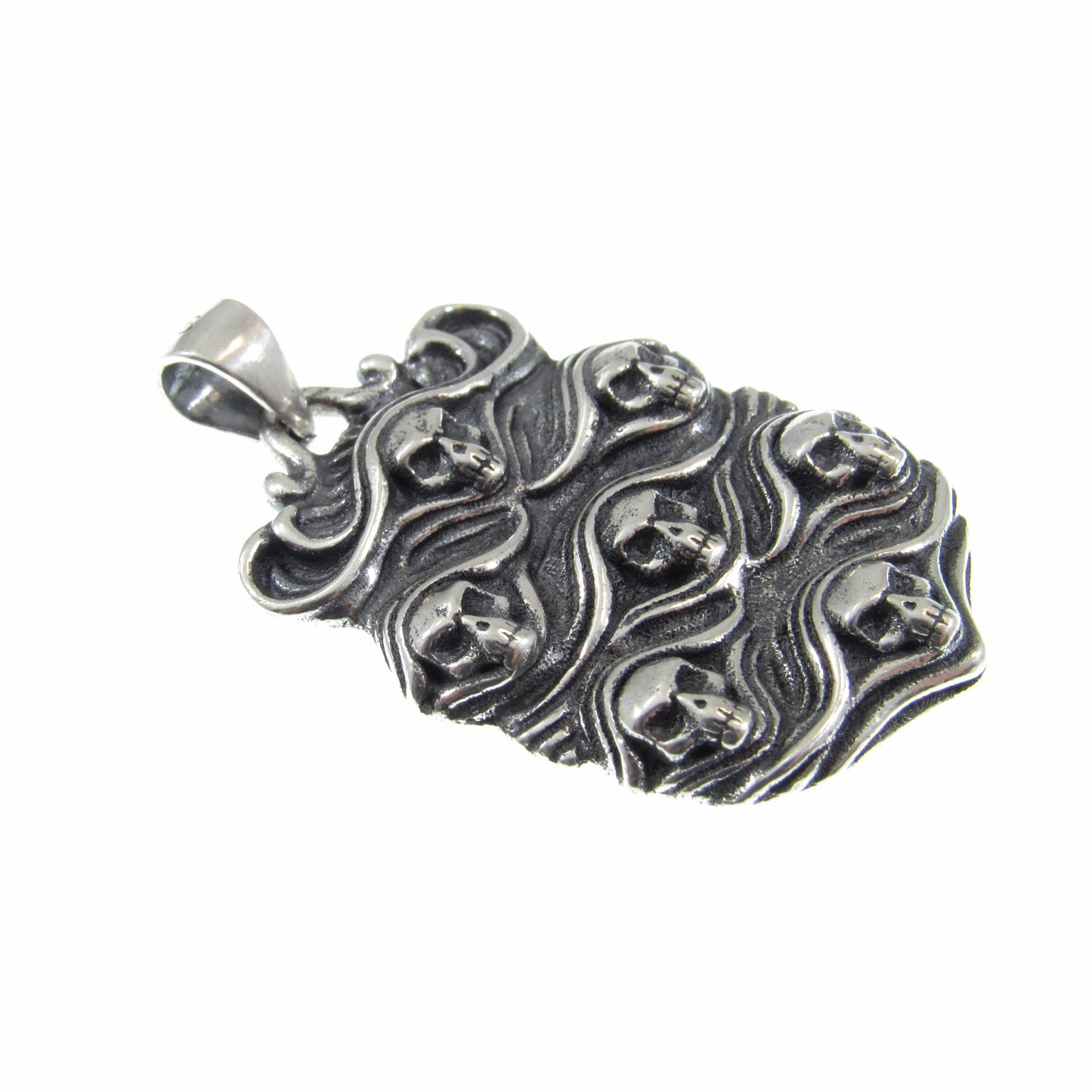 Solid 925 Sterling Silver Skull Pendant - Gothic Victorian Jewelry, Seven Skulls Amulet, Dark Fantasy Necklace, Handcrafted Statement Piece