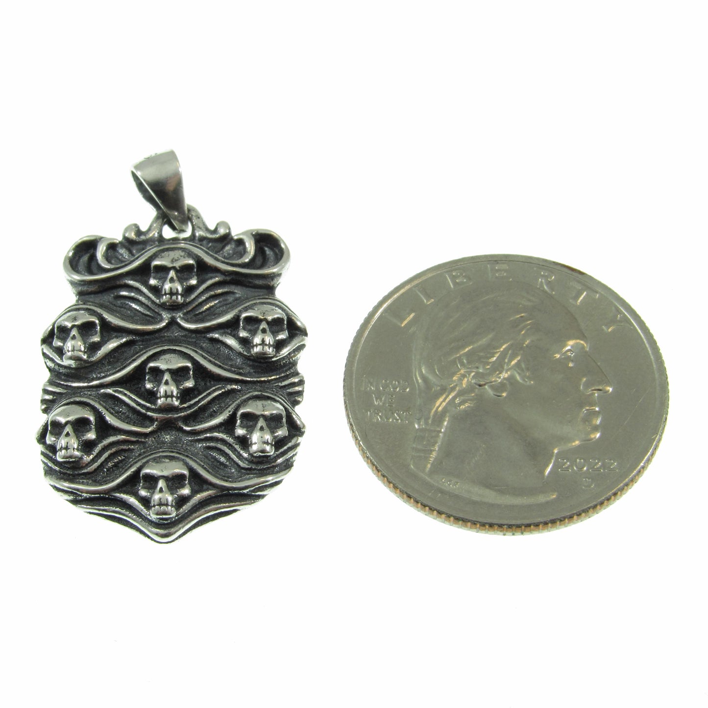 Solid 925 Sterling Silver Skull Pendant - Gothic Victorian Jewelry, Seven Skulls Amulet, Dark Fantasy Necklace, Handcrafted Statement Piece