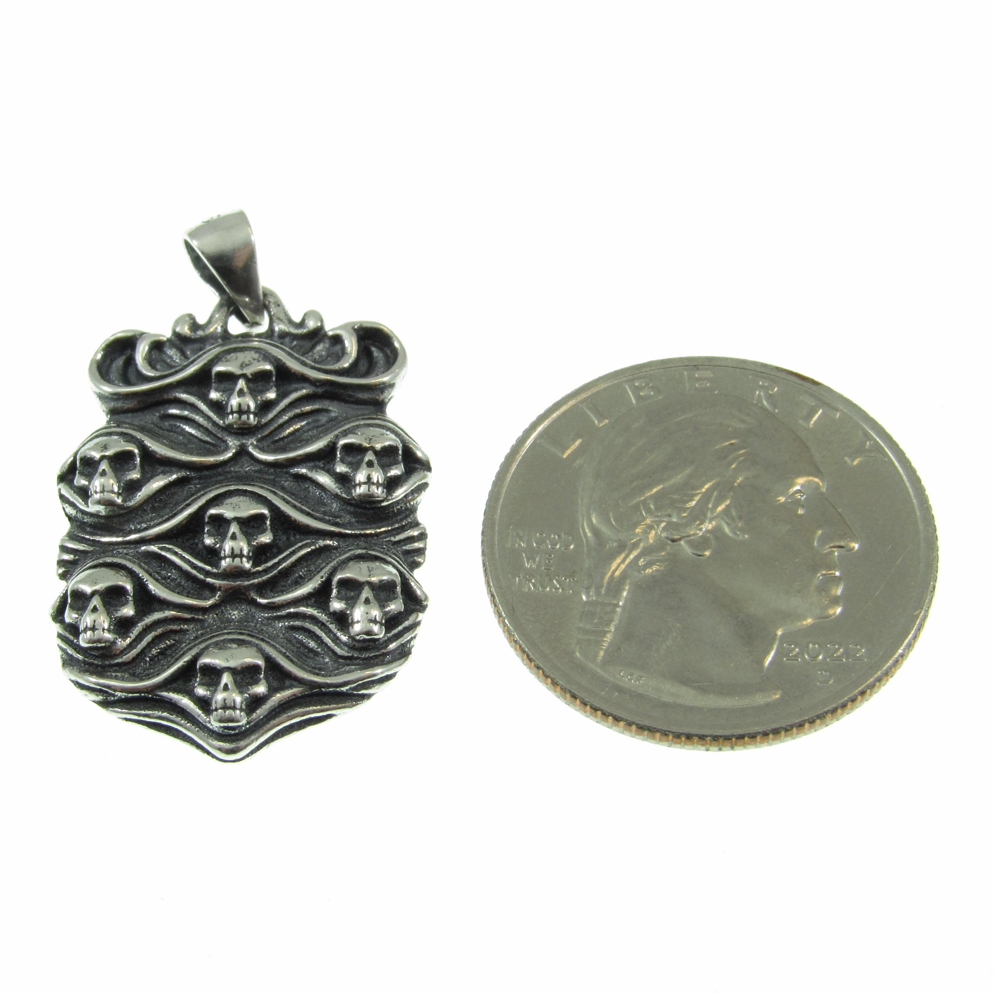 Solid 925 Sterling Silver Skull Pendant - Gothic Victorian Jewelry, Seven Skulls Amulet, Dark Fantasy Necklace, Handcrafted Statement Piece