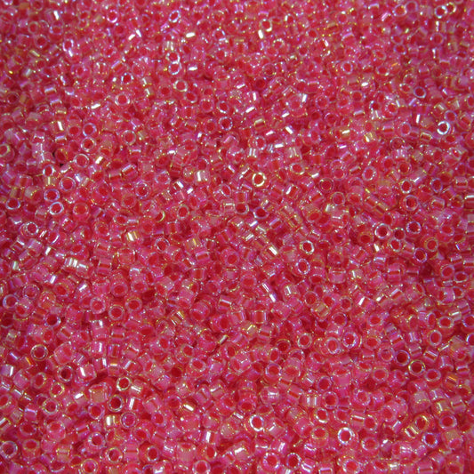 DB0075 11/0 Miyuki Dark Coral Lined Crystal AB Delica Seed Beads, 5 Grams Tube, 25 Grams Bag DB75, DB-75 Japanese Glass Delicas for Jewelry