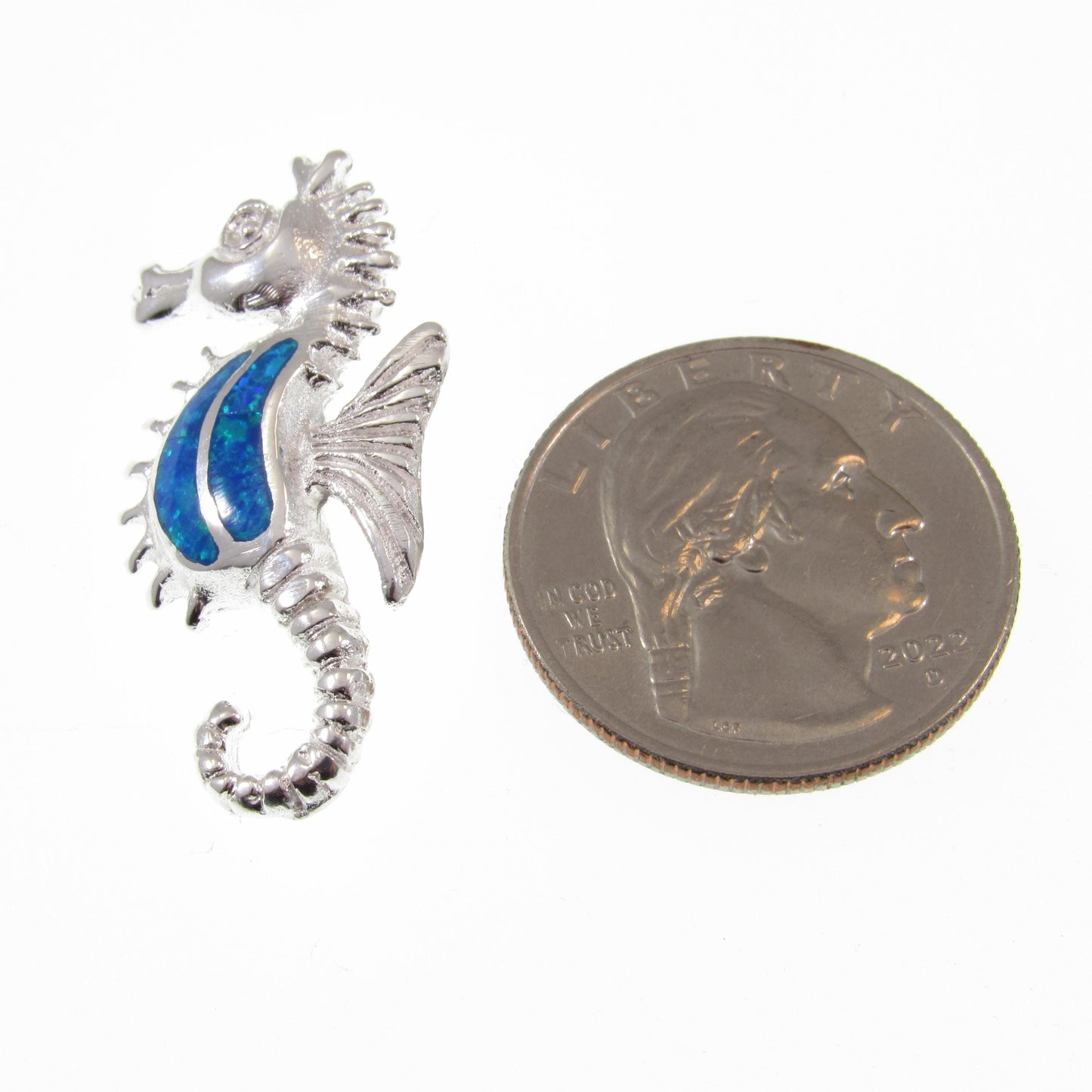 Solid 925 Sterling Silver Seahorse Slide Pendant With Blue Opal Gemstone, Handcrafted Marine Nautical Ocean Jewelry