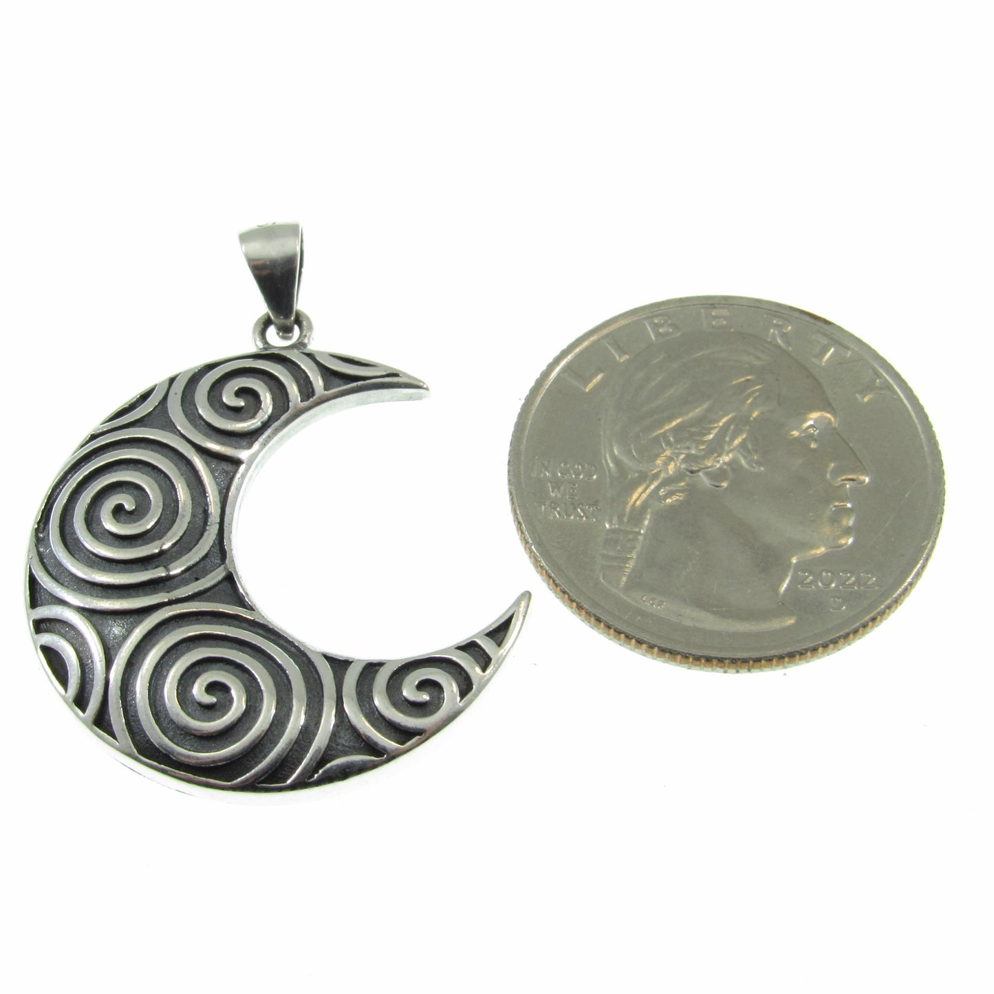 Solid 925 Sterling Silver Crescent Moon & Spirals Pendant, Handcrafted Celestial Jewelry, Astrology Amulet, Cosmic Lunar Goddess Charm