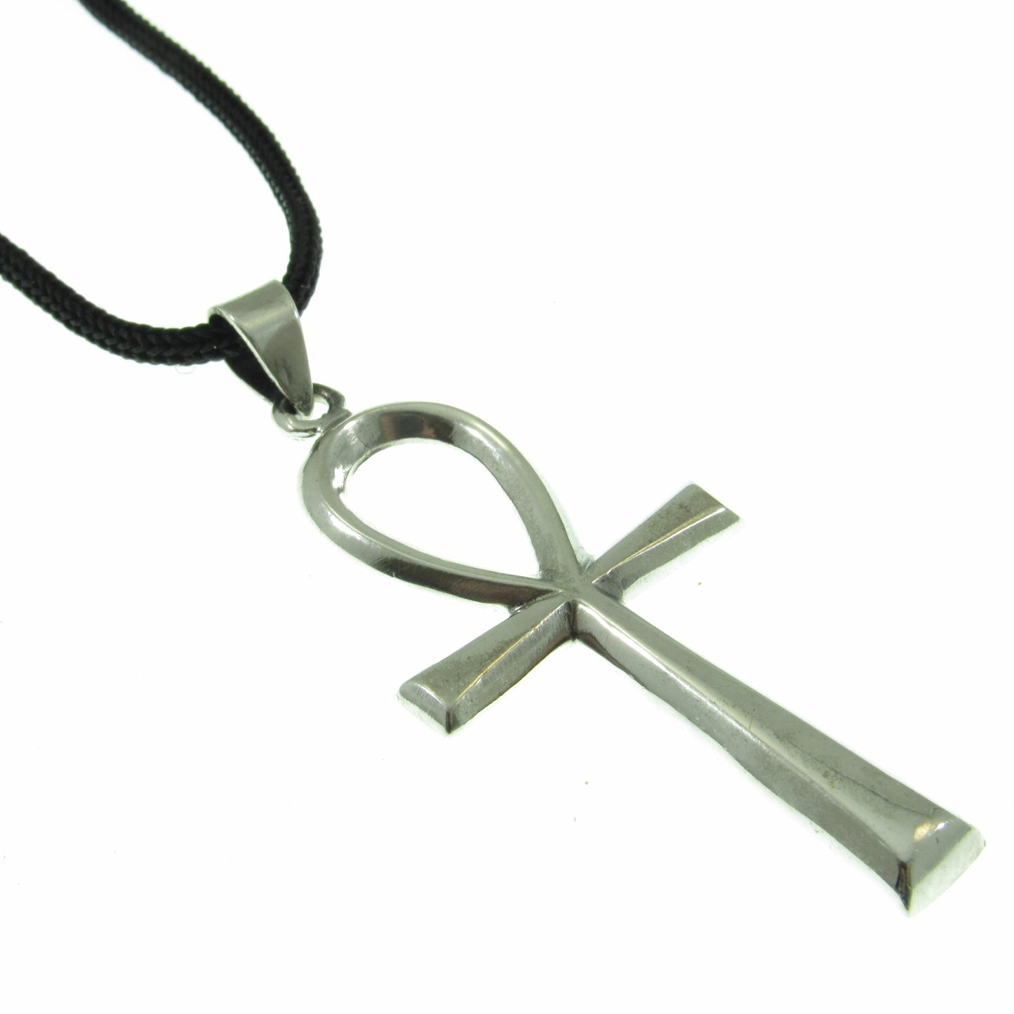 Egyptian Ankh Necklace for Men - Solid 925 Sterling Silver Cross Pendant - Mens Religious Jewelry - Men's Black Nylon Cord or Curb Chain