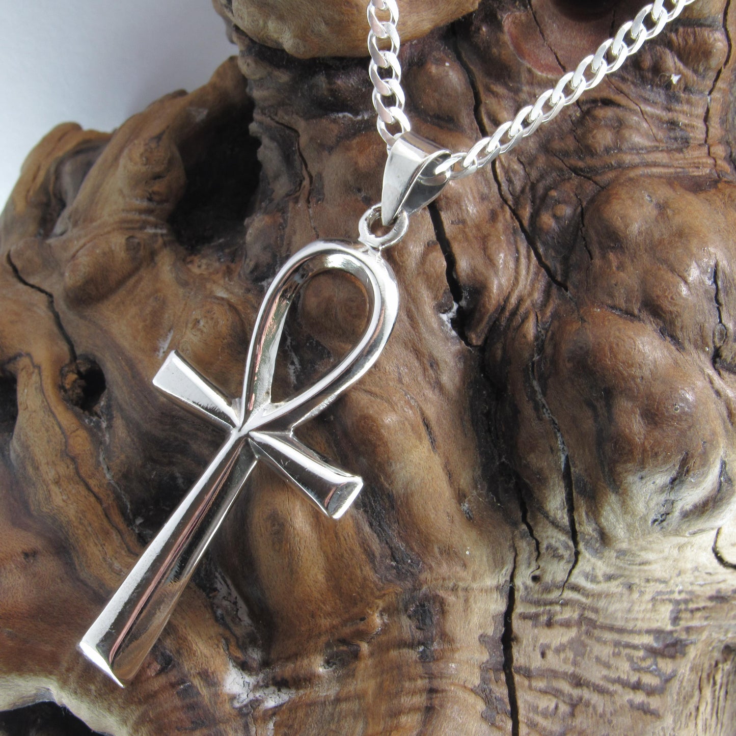 Egyptian Ankh Necklace for Men - Solid 925 Sterling Silver Cross Pendant - Mens Religious Jewelry - Men's Black Nylon Cord or Curb Chain