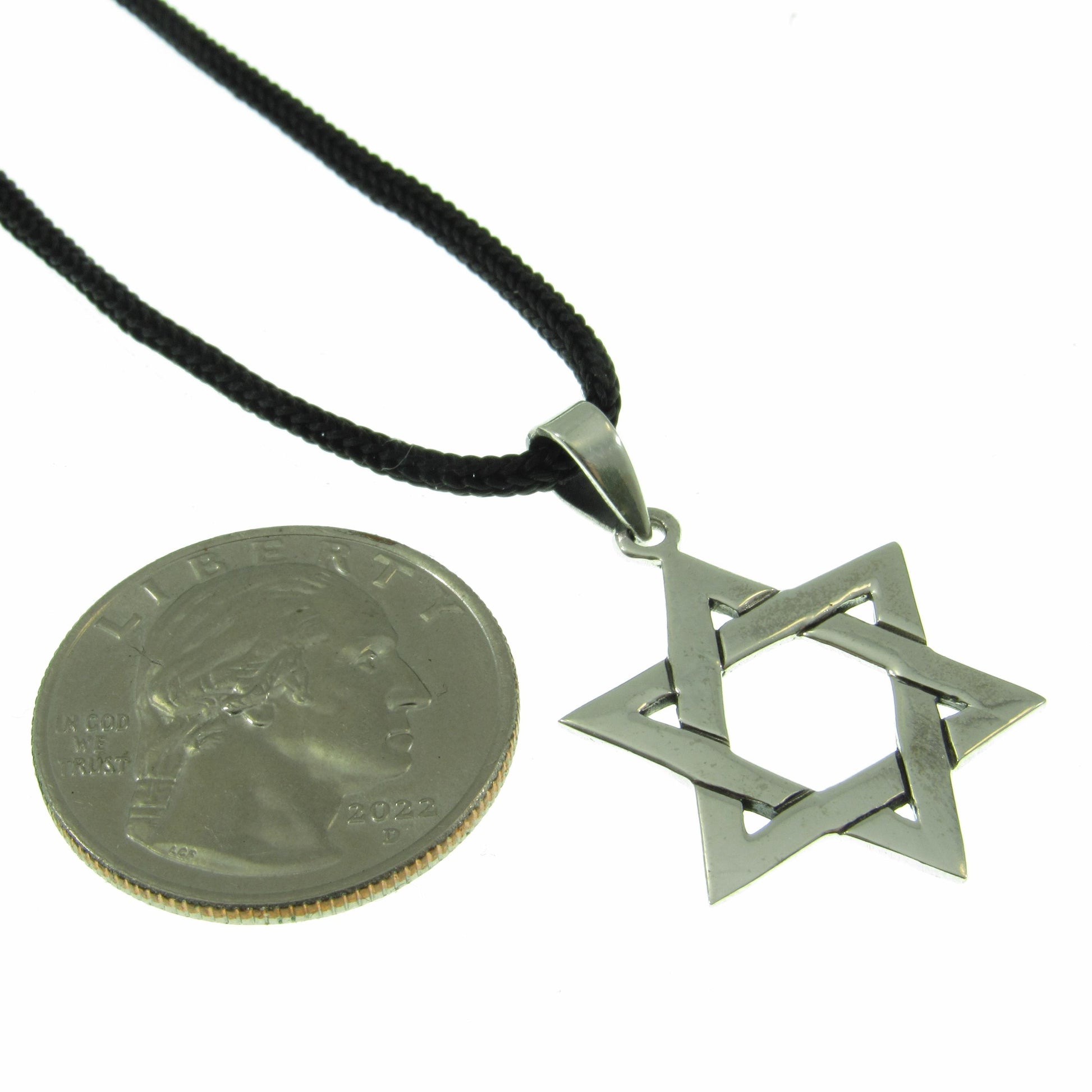 Jewish Star Necklace for Men - Solid 925 Sterling Silver Star of David Pendant - Mens Religious Jewelry - Men's Nylon Cord or Curb Chain