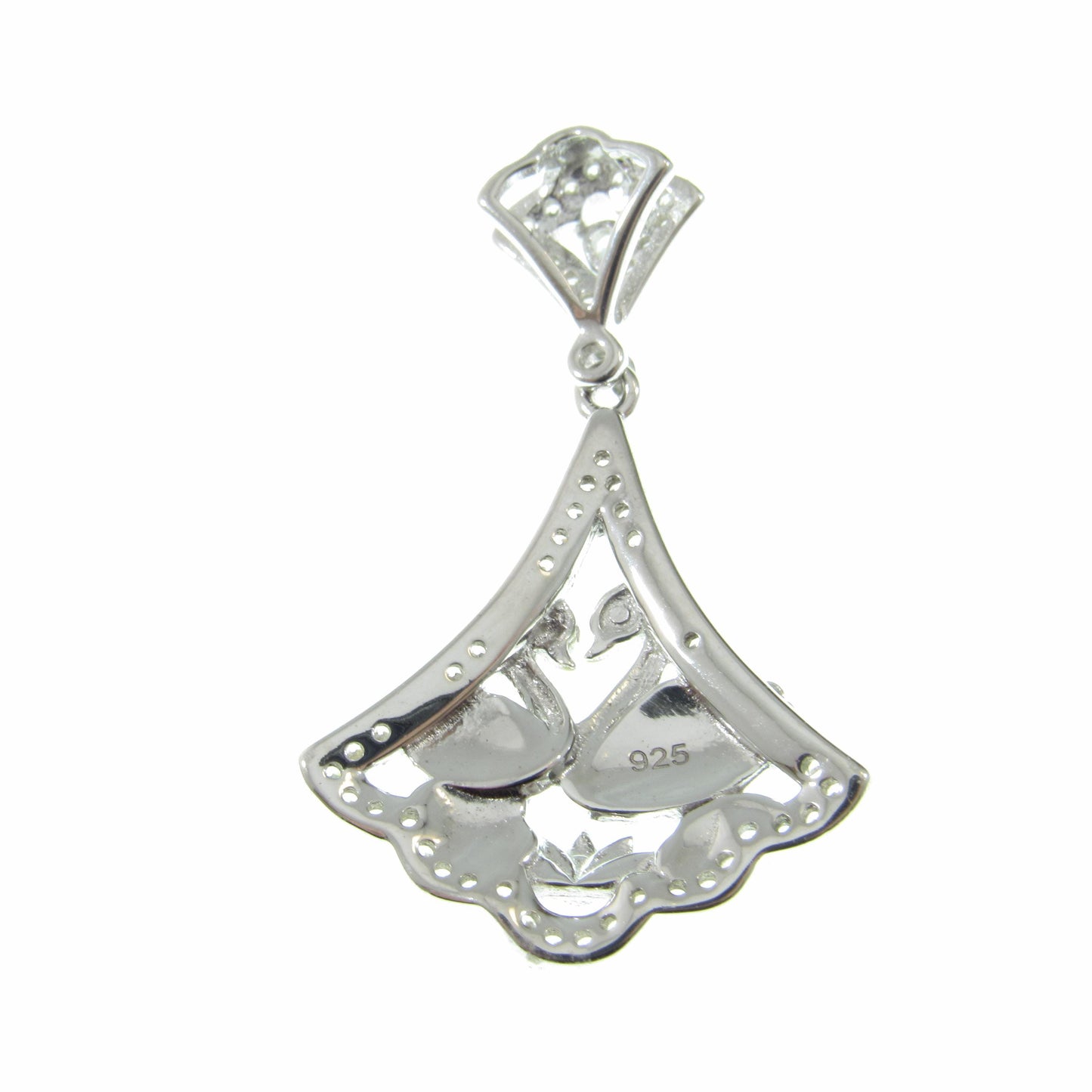 Solid 925 Sterling Silver Swan Pendant, Blue & White Enamel Swans and Flower Scene, Handcrafted Art Deco Charm, Vintage Style Summer Jewelry