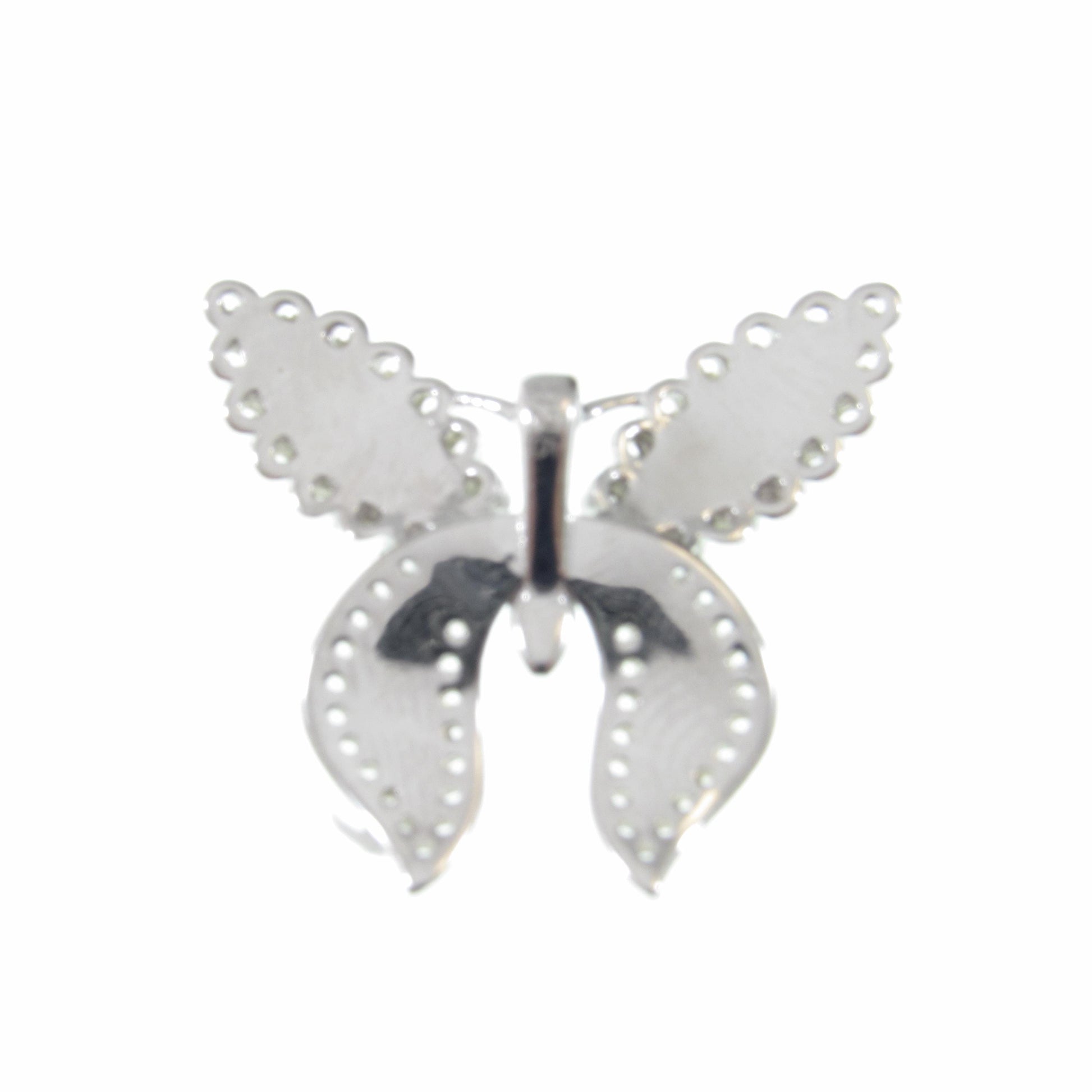 Solid 925 Sterling Silver and Green Enamel Butterfly Pendant - Green & Clear CZ Accents - Nature Inspired Insect Jewelry - Gift for Her