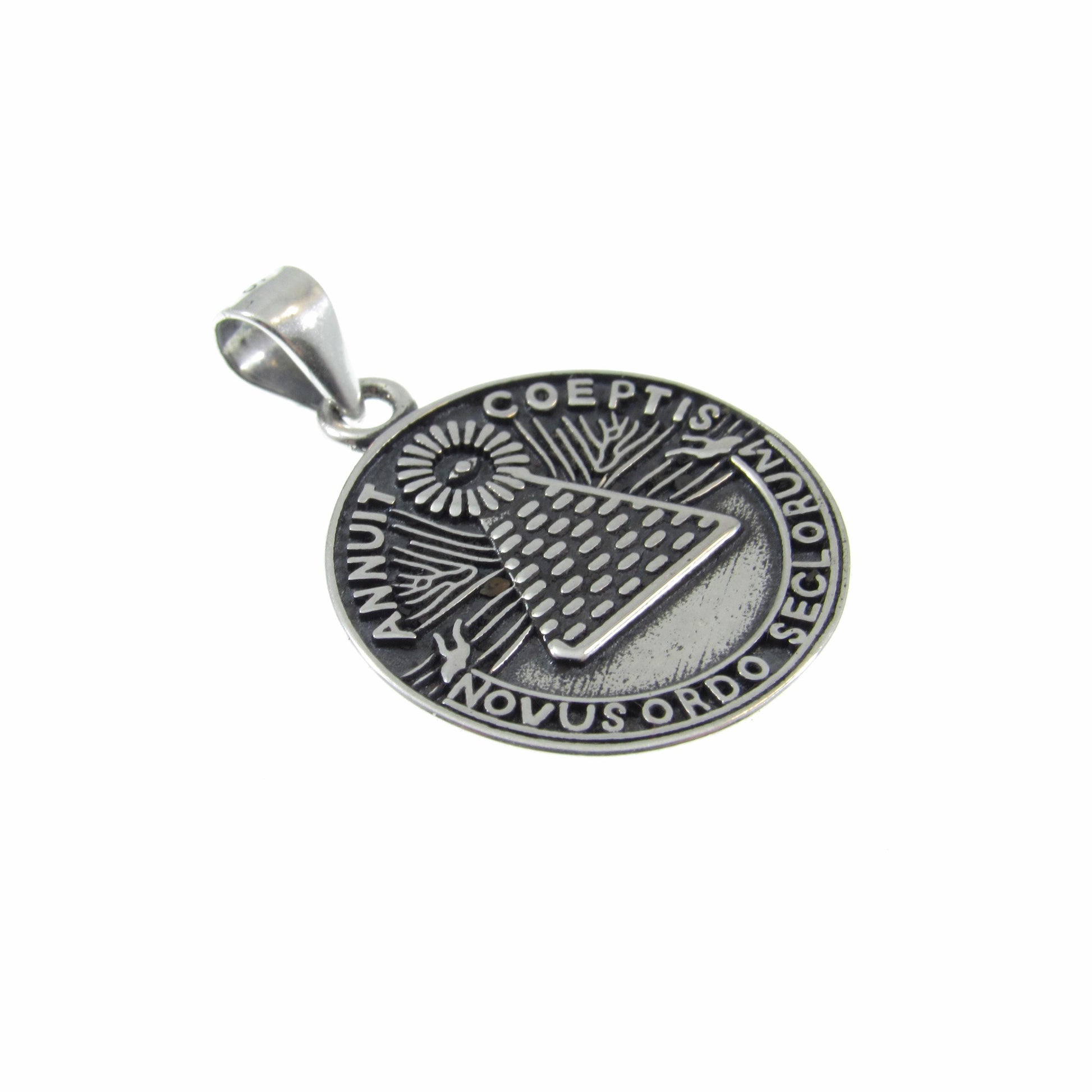 Solid 925 Sterling Silver Novus Ordo Seclorum Pendant, Annuit Coeptis Charm, Great Seal of the United States Jewelry, 1776 Declaration