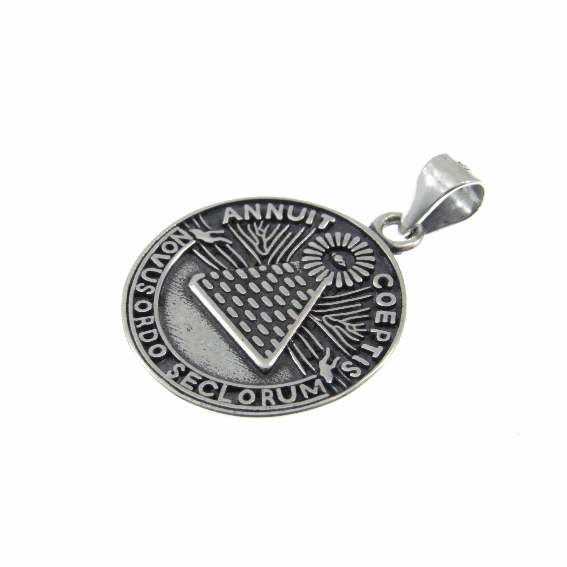Solid 925 Sterling Silver Novus Ordo Seclorum Pendant, Annuit Coeptis Charm, Great Seal of the United States Jewelry, 1776 Declaration