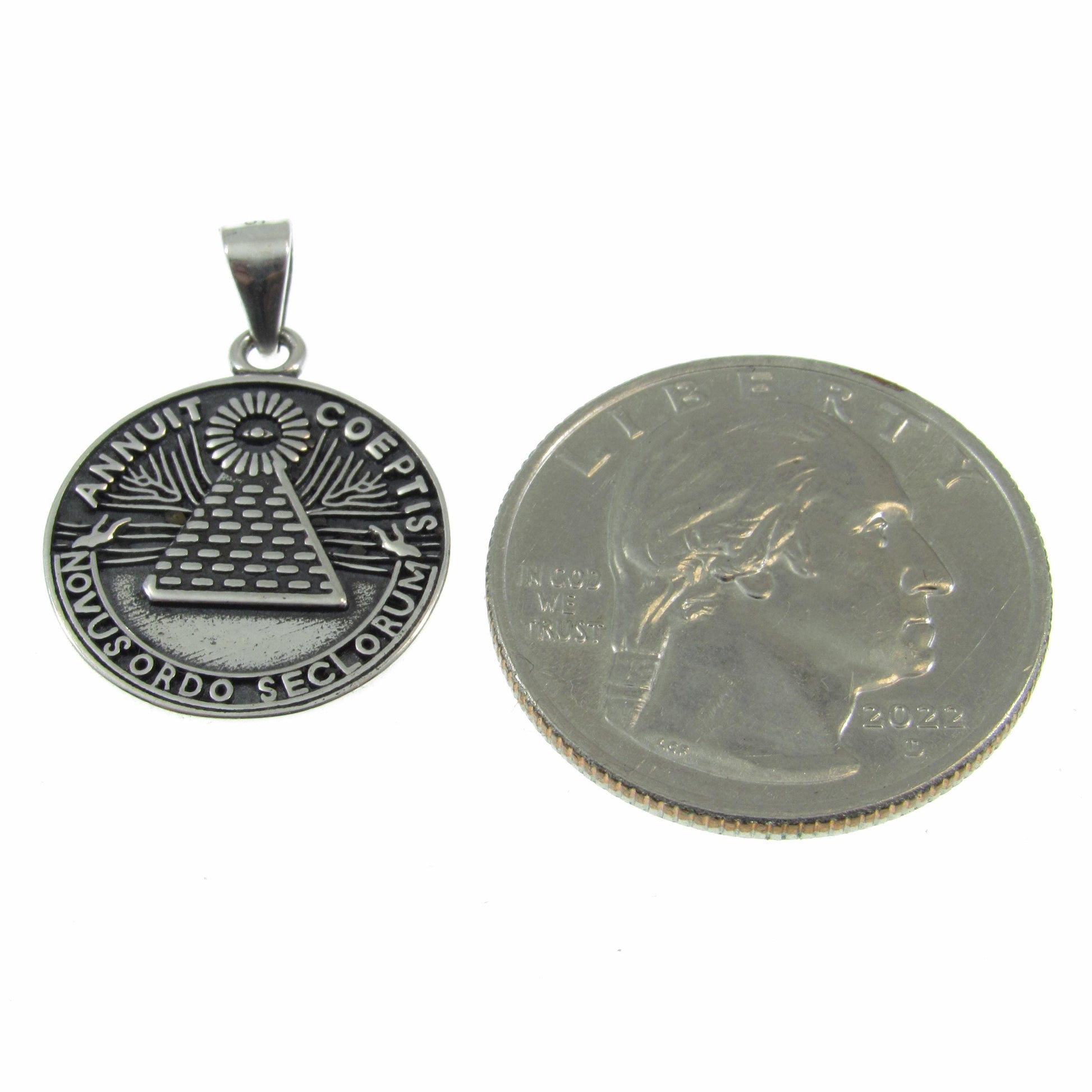 Solid 925 Sterling Silver Novus Ordo Seclorum Pendant, Annuit Coeptis Charm, Great Seal of the United States Jewelry, 1776 Declaration