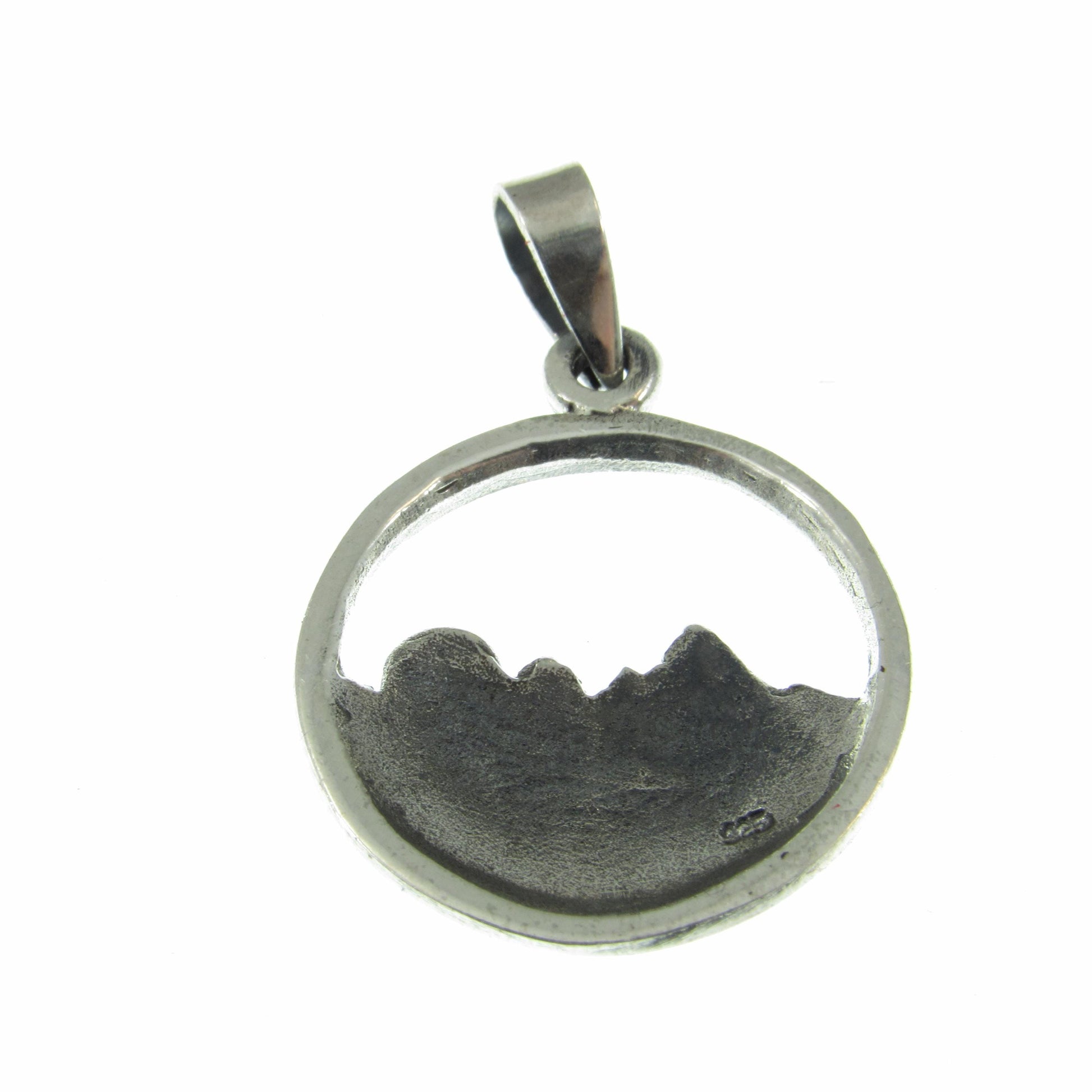 Solid 925 Sterling Silver Mountain and Forest Pendant, Handcrafted Nature Scene Jewelry, Mountains and Trees Charm, Sunrise Landscape Medal