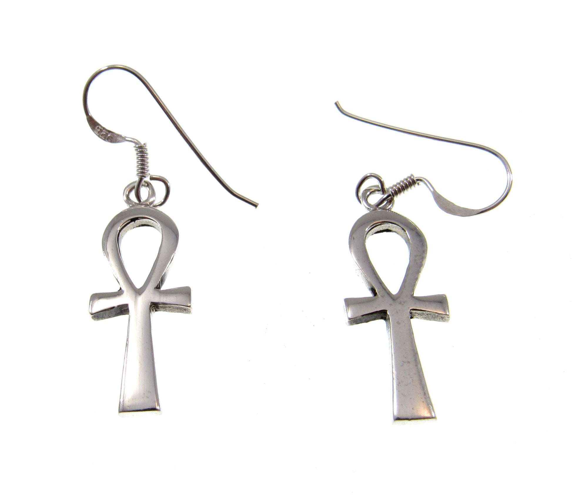 Solid 925 Sterling Silver Ankh Earrings – Egyptian Cross of Life, Gothic Occult Jewelry, Symbol of Eternal Life, Witchy Dangle Earrings