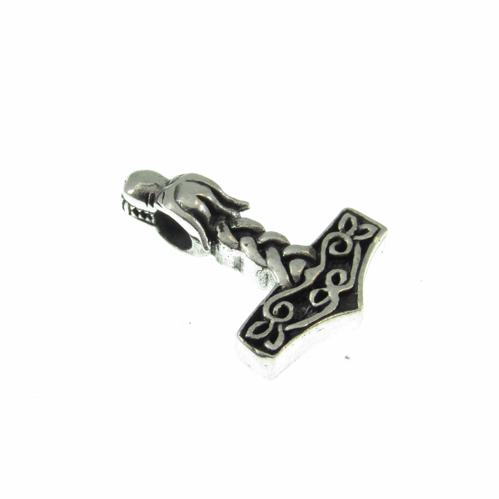 Solid 925 Sterling Silver Viking Thor's Hammer Necklace, Fenrir Wolf Slide Pendant, Celtic Jewelry with Solid Silver 1.1mm Box Chain, Unisex