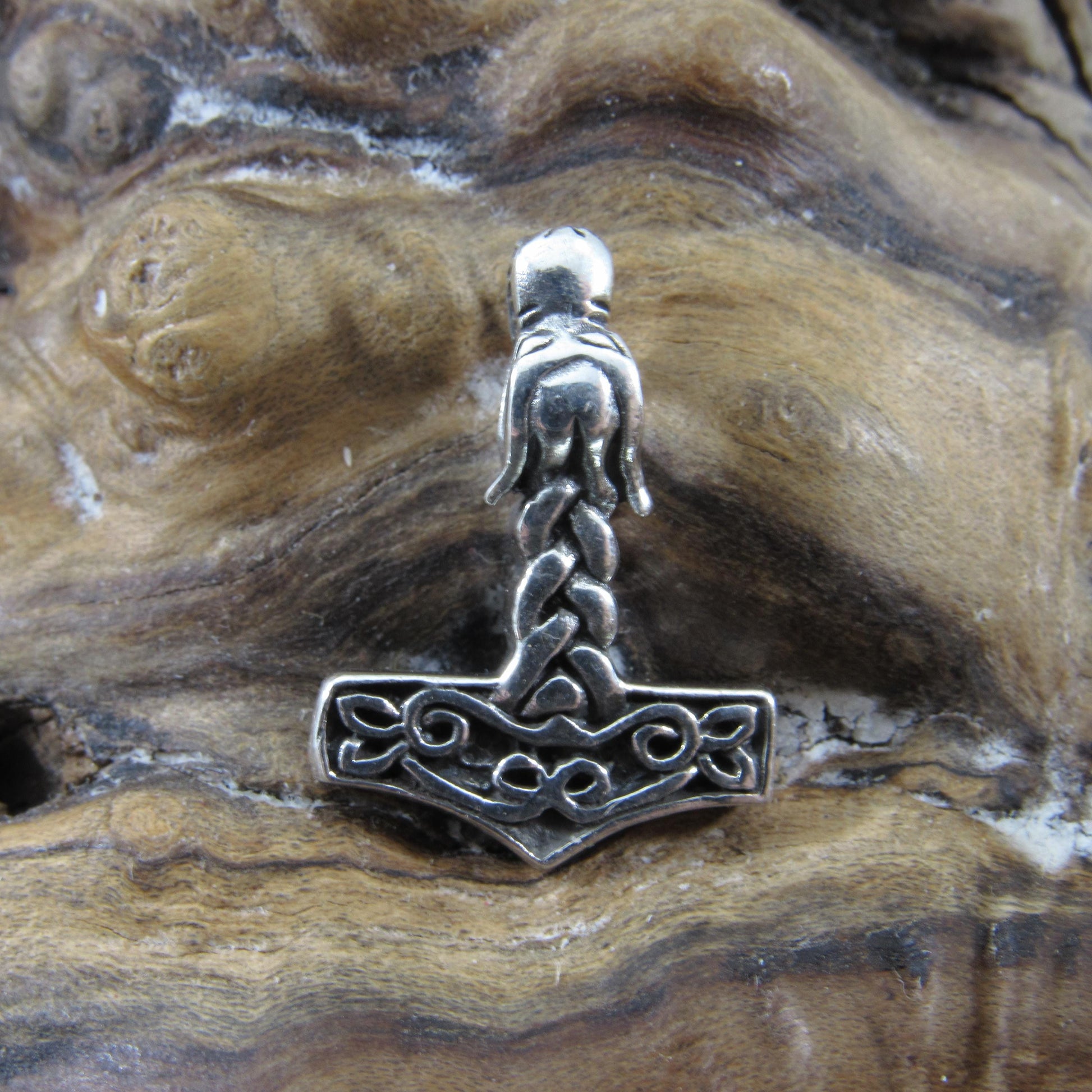 Solid 925 Sterling Silver Viking Thor's Hammer Necklace, Fenrir Wolf Slide Pendant, Celtic Jewelry with Solid Silver 1.1mm Box Chain, Unisex