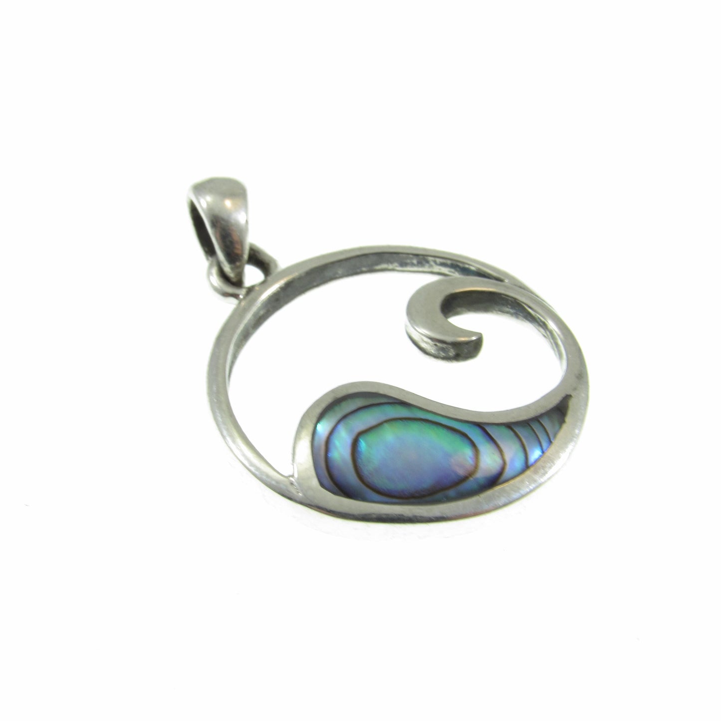 Solid 925 Sterling Silver Wave Pendant with Abalone Shell – Handcrafted Ocean Jewelry, Surfer Necklace Charm – Minimalist Nautical Charm