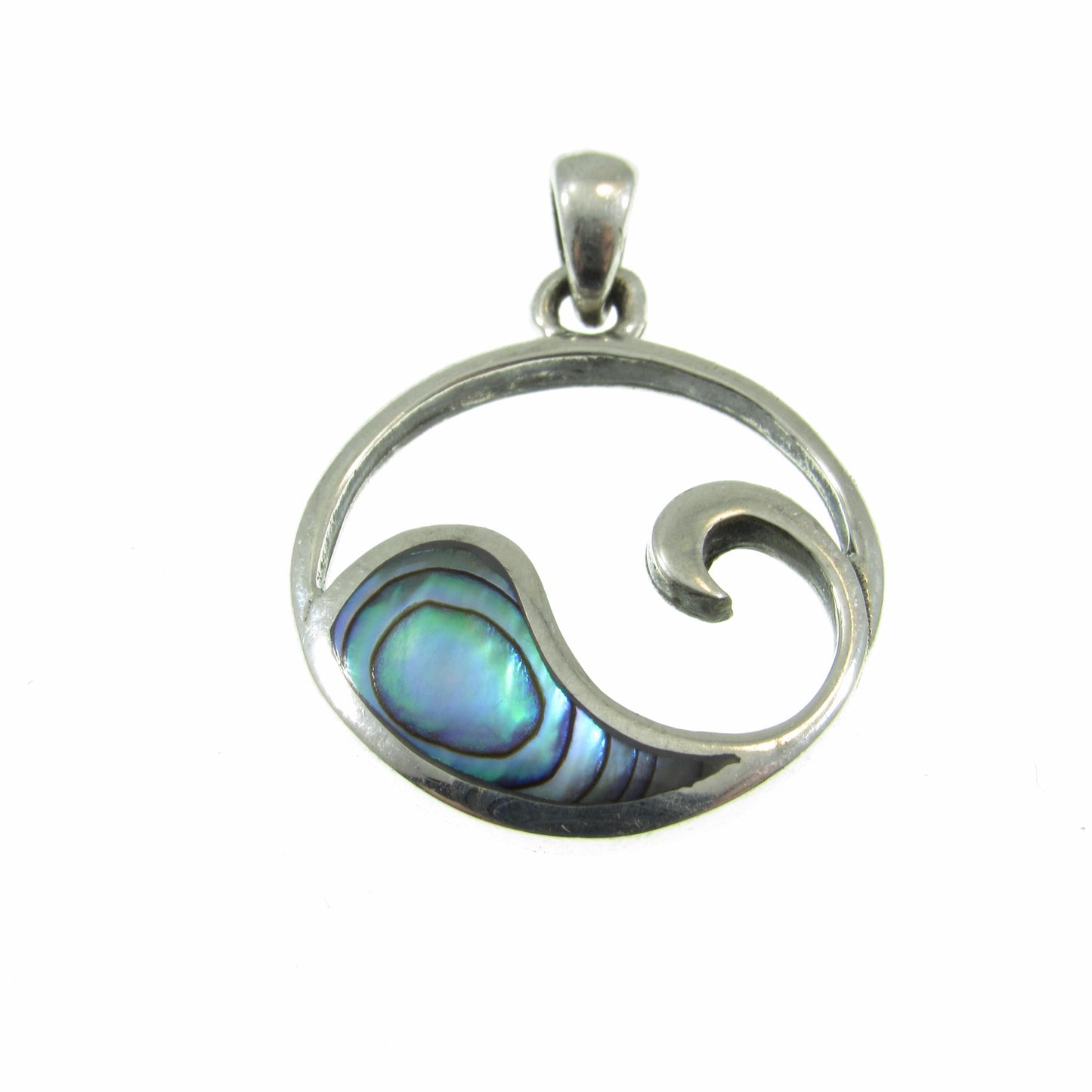 Solid 925 Sterling Silver Wave Pendant with Abalone Shell – Handcrafted Ocean Jewelry, Surfer Necklace Charm – Minimalist Nautical Charm