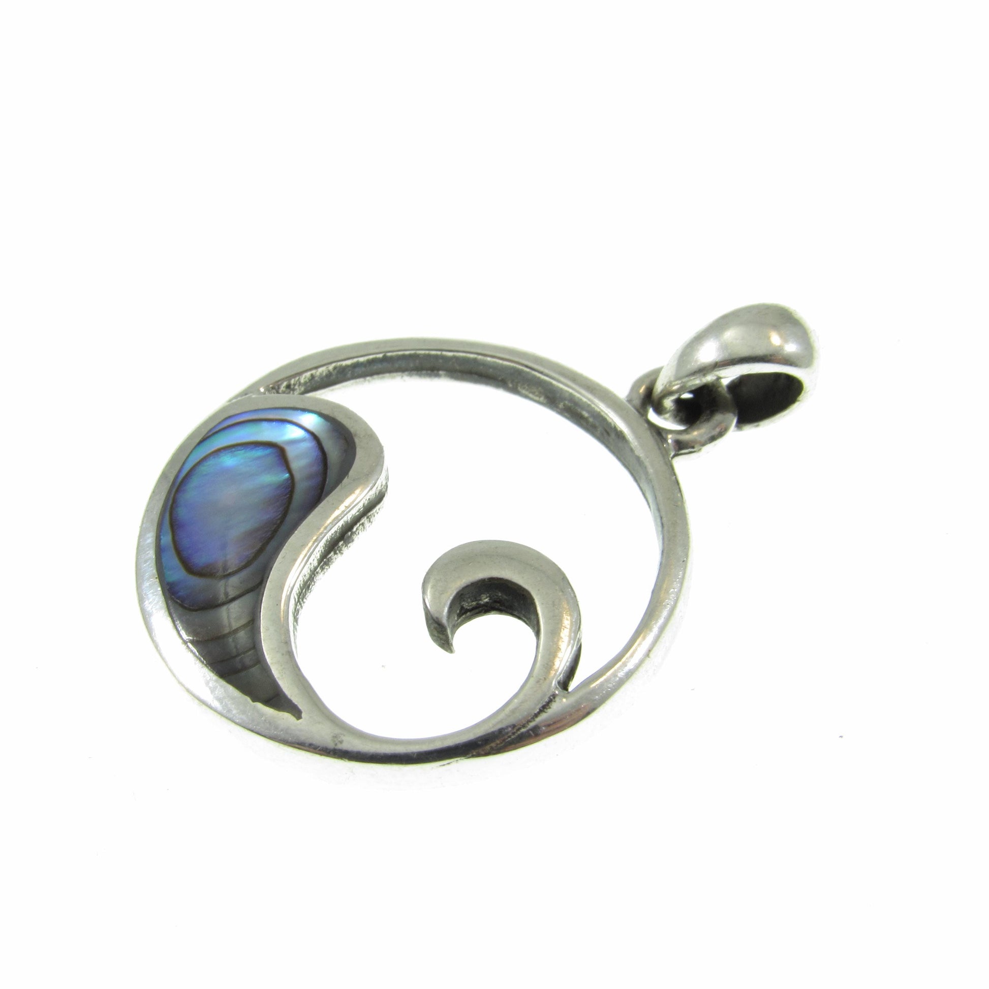 Solid 925 Sterling Silver Wave Pendant with Abalone Shell – Handcrafted Ocean Jewelry, Surfer Necklace Charm – Minimalist Nautical Charm