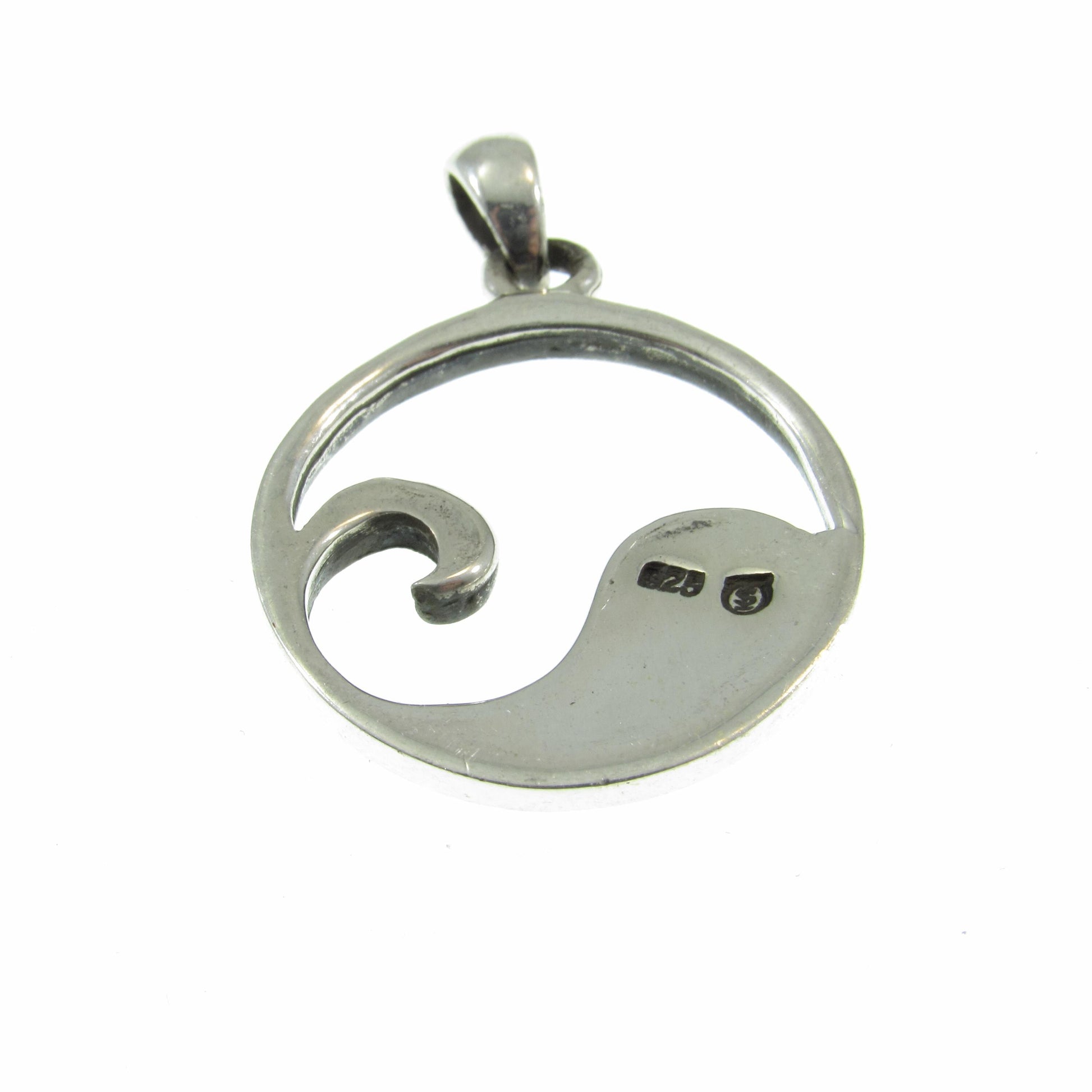 Solid 925 Sterling Silver Wave Pendant with Abalone Shell – Handcrafted Ocean Jewelry, Surfer Necklace Charm – Minimalist Nautical Charm