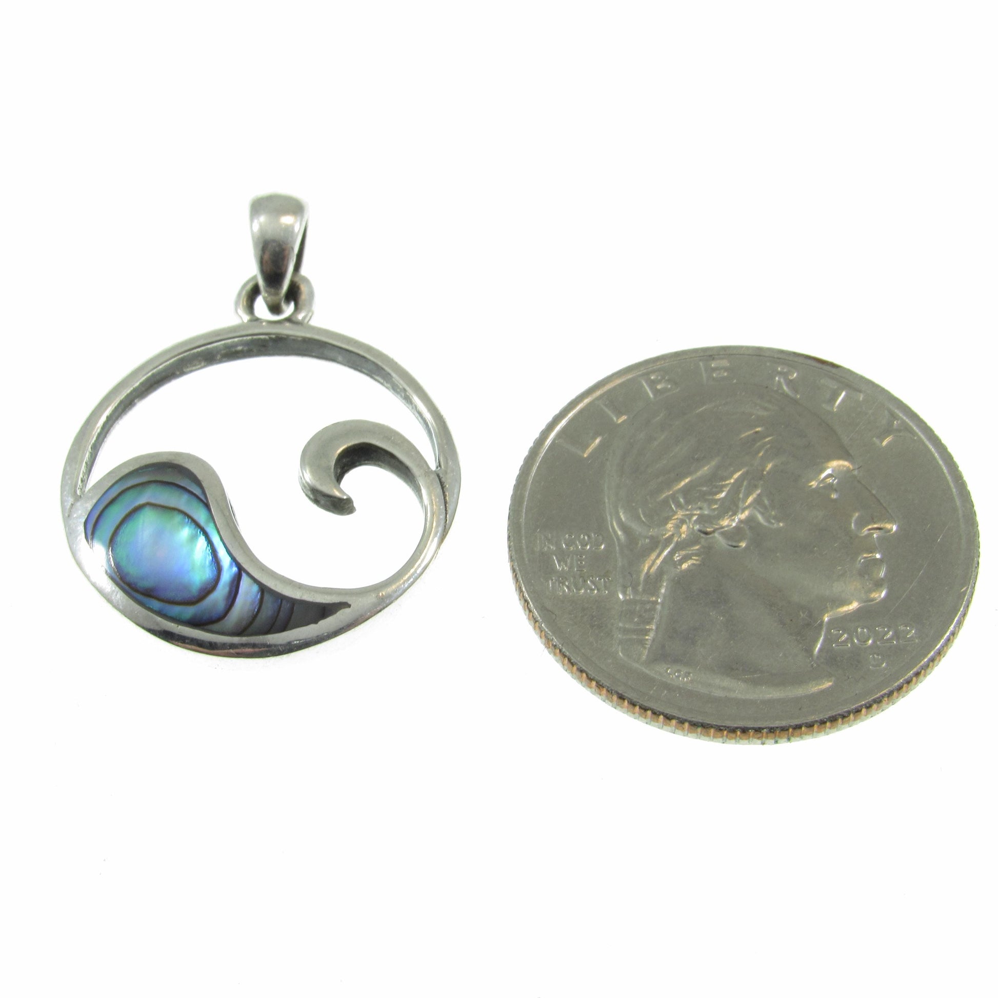 Solid 925 Sterling Silver Wave Pendant with Abalone Shell – Handcrafted Ocean Jewelry, Surfer Necklace Charm – Minimalist Nautical Charm