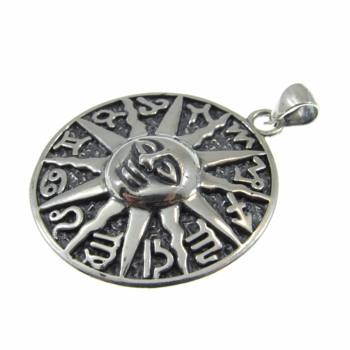 Solid 925 Sterling Silver Zodiac Sun Pendant – Astrology Necklace Amulet, Celestial Horoscope Charm, Handcrafted Boho Star Sign Jewelry