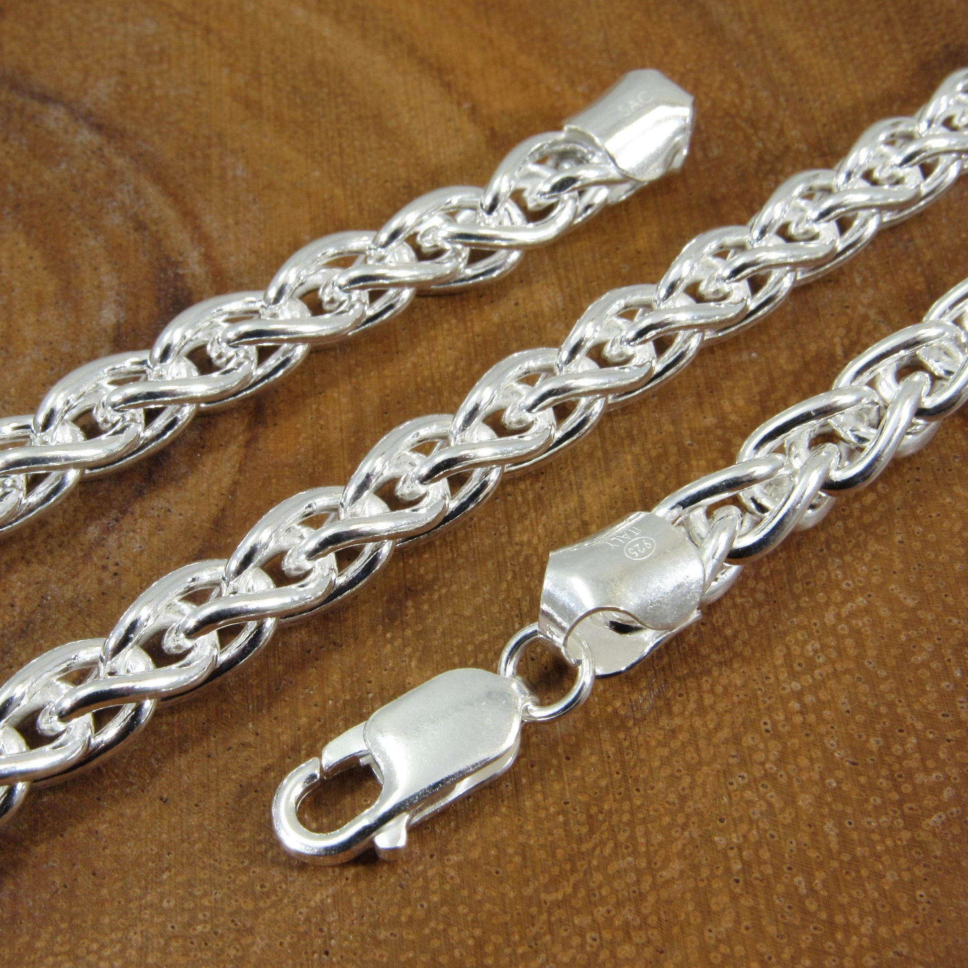 6MM Solid 925 Sterling Silver Wheat Chain for Men, Italian Spiga Necklace, Men's Bracelet or Necklace Chain, Made in Italy, Wheat 150 Gauge