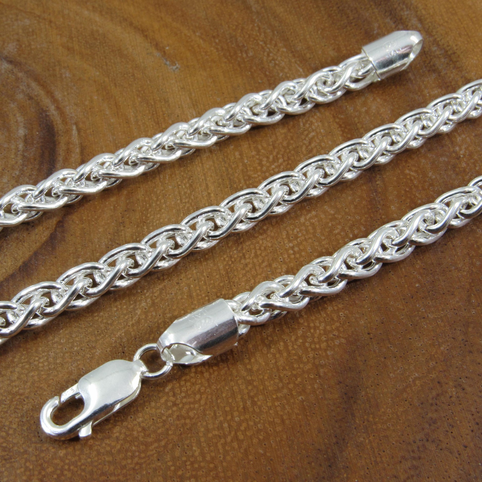 5.5MM Solid 925 Sterling Silver Wheat Chain for Men, Italian Spiga Necklace, Men's Necklace Chain, Made in Italy Wheat 120 Gauge