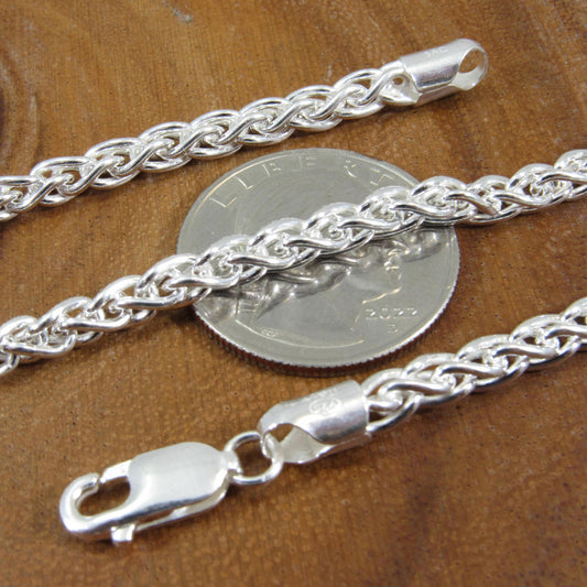 4.5MM Solid 925 Sterling Silver Wheat Chain for Men, Italian Spiga Necklace, Men's Necklace Chain, Made in Italy Wheat 100 Gauge
