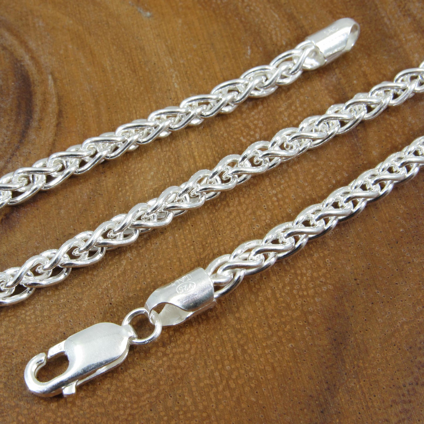 4.5MM Solid 925 Sterling Silver Wheat Chain for Men, Italian Spiga Necklace, Men's Necklace Chain, Made in Italy Wheat 100 Gauge