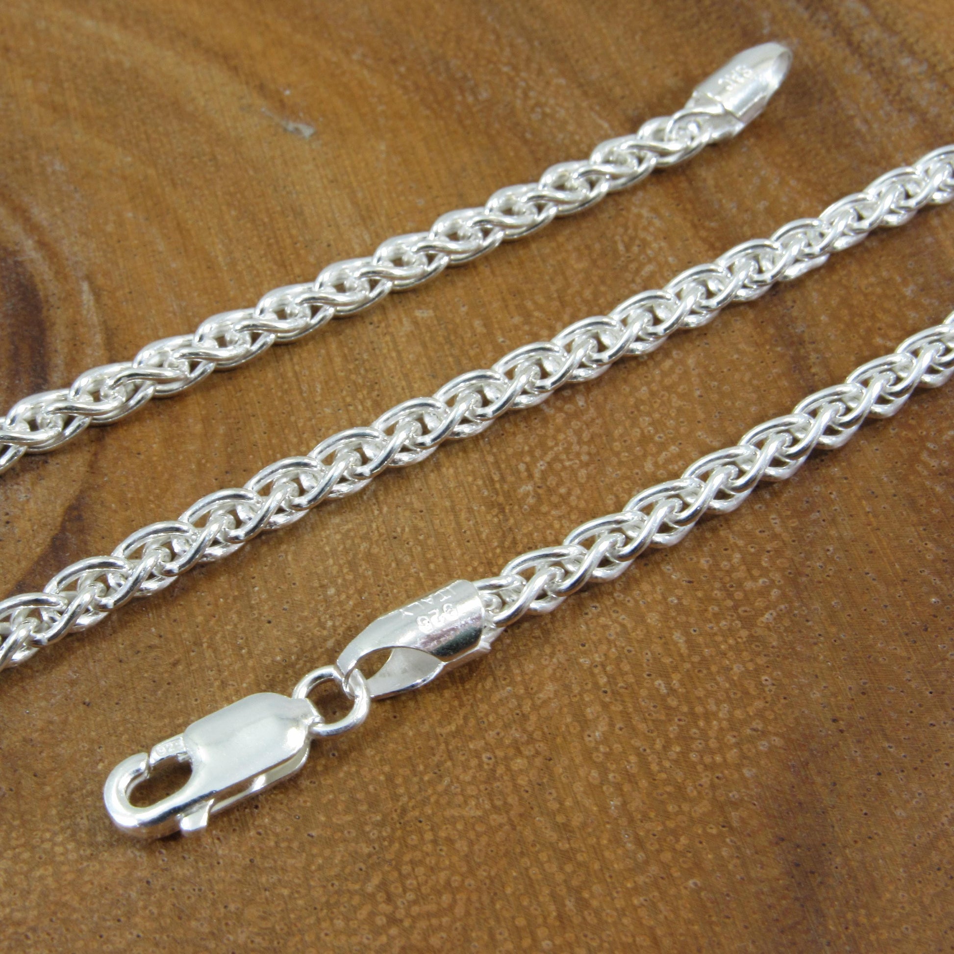 3.5MM Solid 925 Sterling Silver Wheat Chain for Men & Women, Italian Spiga Necklace, Bracelet or Necklace Chain, Made in Italy, 080 Gauge