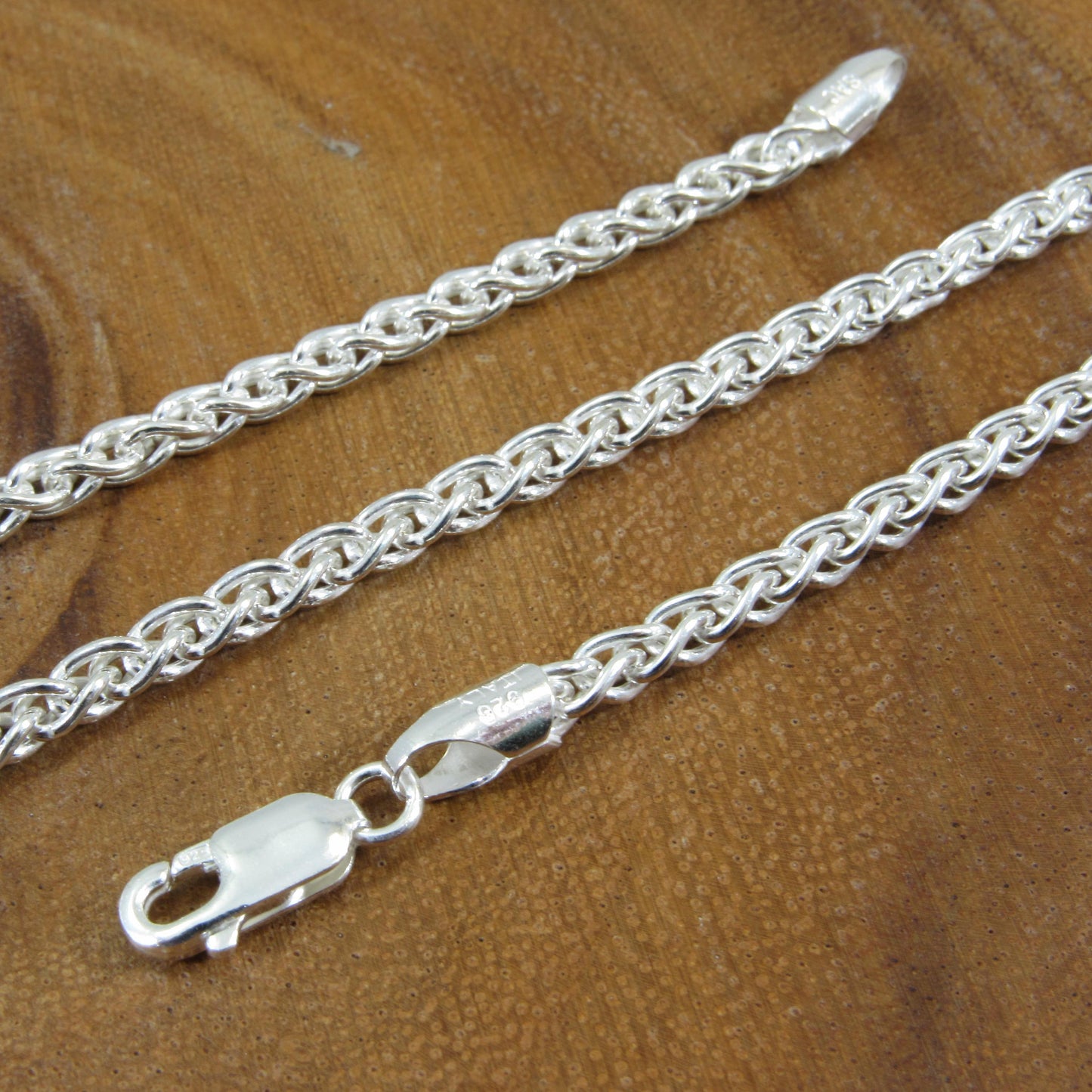 3.5MM Solid 925 Sterling Silver Wheat Chain for Men & Women, Italian Spiga Necklace, Bracelet or Necklace Chain, Made in Italy, 080 Gauge