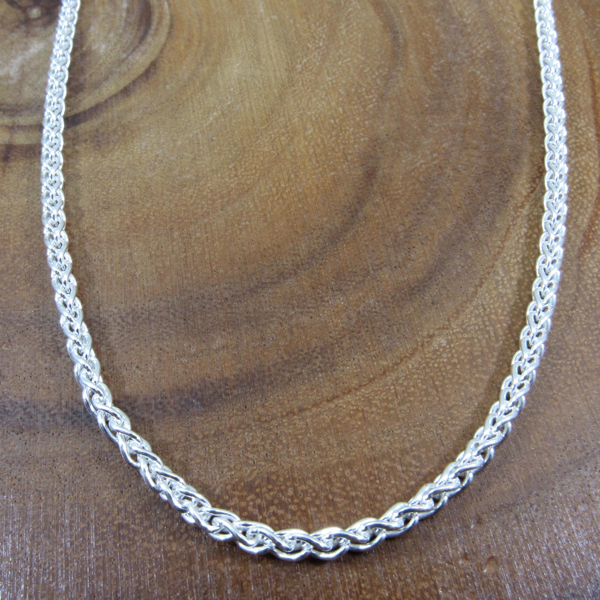 3.5MM Solid 925 Sterling Silver Wheat Chain for Men & Women, Italian Spiga Necklace, Bracelet or Necklace Chain, Made in Italy, 080 Gauge