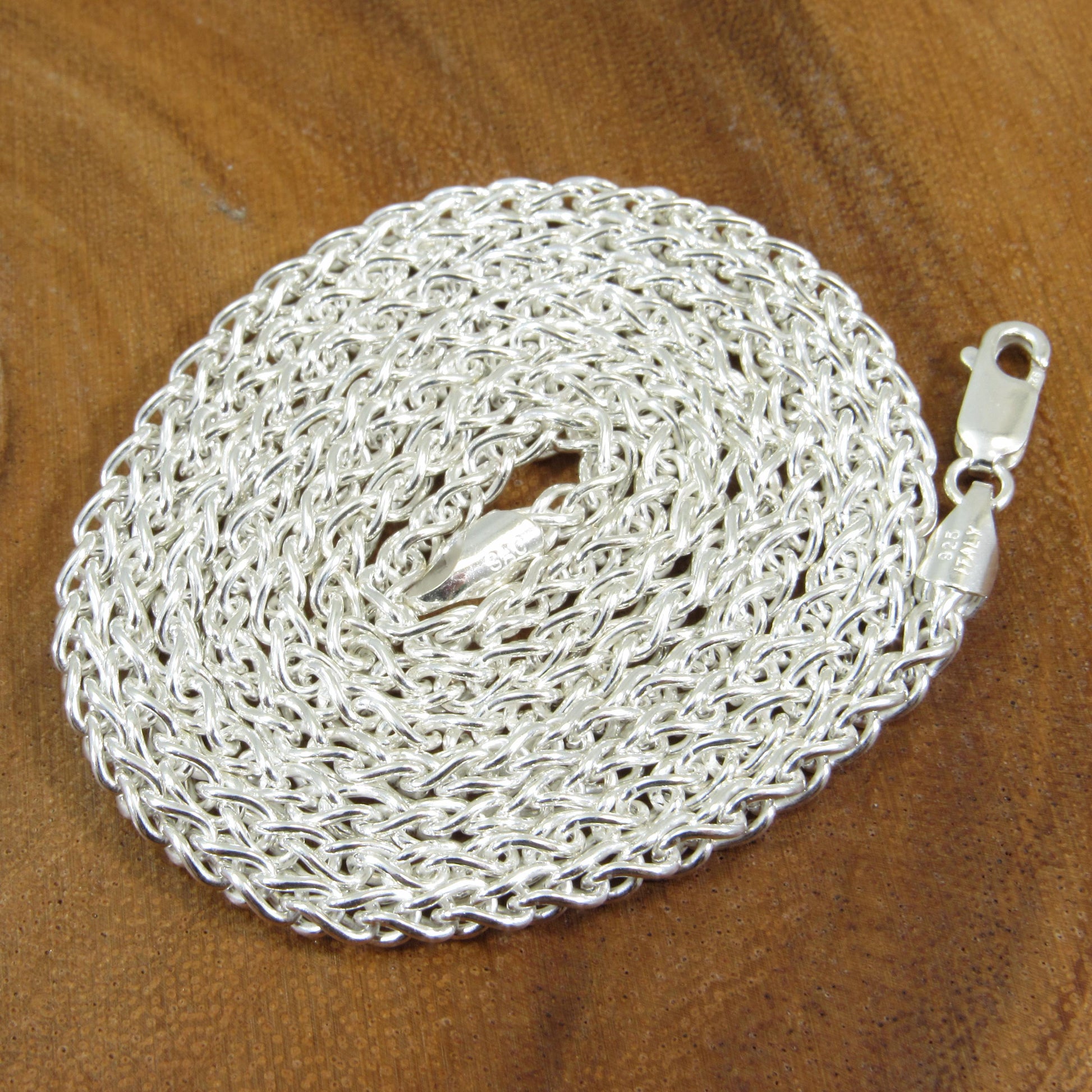 3.5MM Solid 925 Sterling Silver Wheat Chain for Men & Women, Italian Spiga Necklace, Bracelet or Necklace Chain, Made in Italy, 080 Gauge