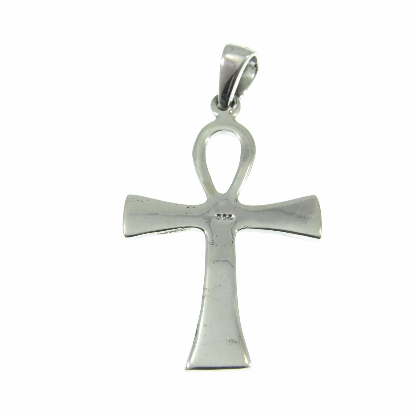 Solid 925 Sterling Silver Egyptian Ankh & Hieroglyphs Pendant, Handcrafted Cross with Symbols, Crux Ansata Jewelry Git Idea for Men or Women