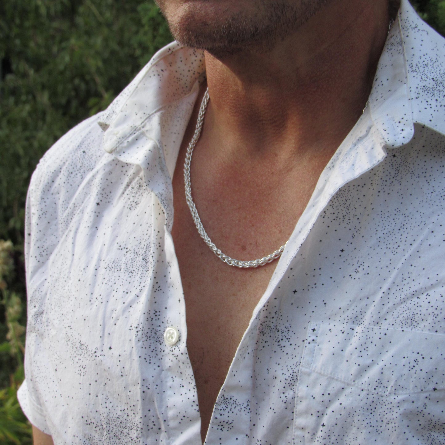 4.5MM Solid 925 Sterling Silver Wheat Chain for Men, Italian Spiga Necklace, Men's Necklace Chain, Made in Italy Wheat 100 Gauge