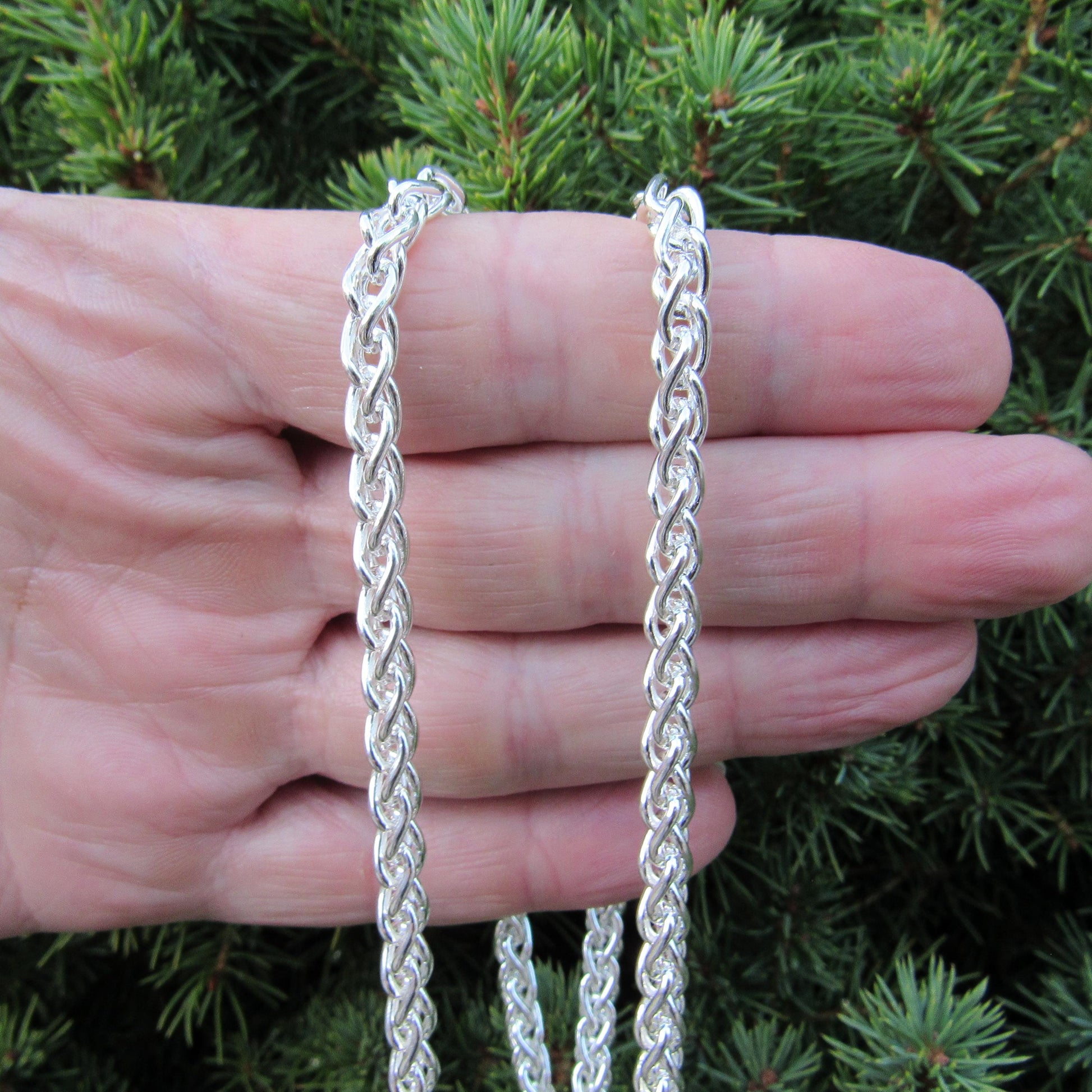 5.5MM Solid 925 Sterling Silver Wheat Chain for Men, Italian Spiga Necklace, Men's Necklace Chain, Made in Italy Wheat 120 Gauge