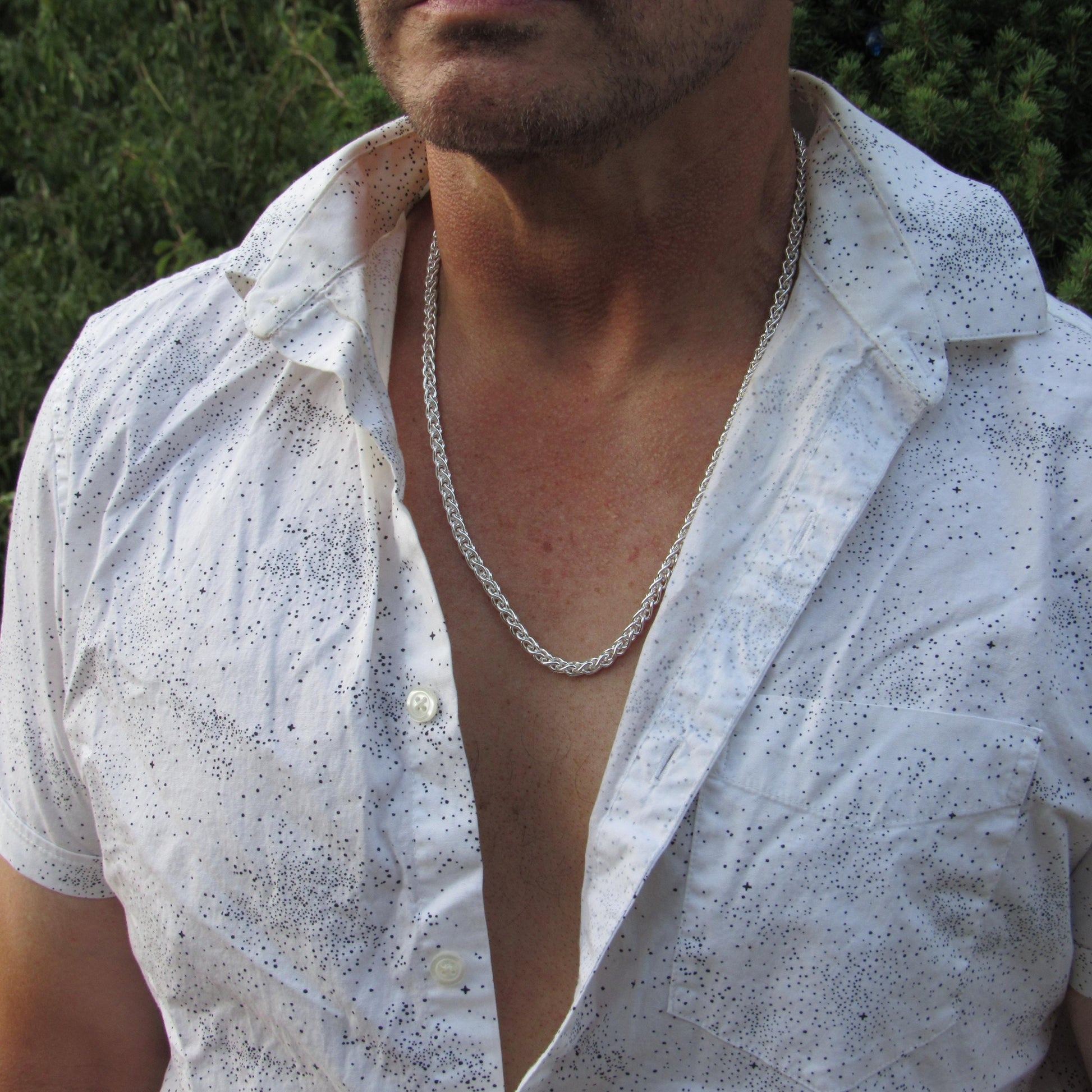 5.5MM Solid 925 Sterling Silver Wheat Chain for Men, Italian Spiga Necklace, Men's Necklace Chain, Made in Italy Wheat 120 Gauge