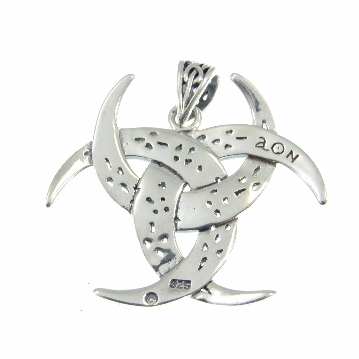 Solid 925 Sterling Silver Celtic Trinity Moons Pendant, Celtic Knots on Triple Crescent Moon Amulet, Viking Shield Jewelry