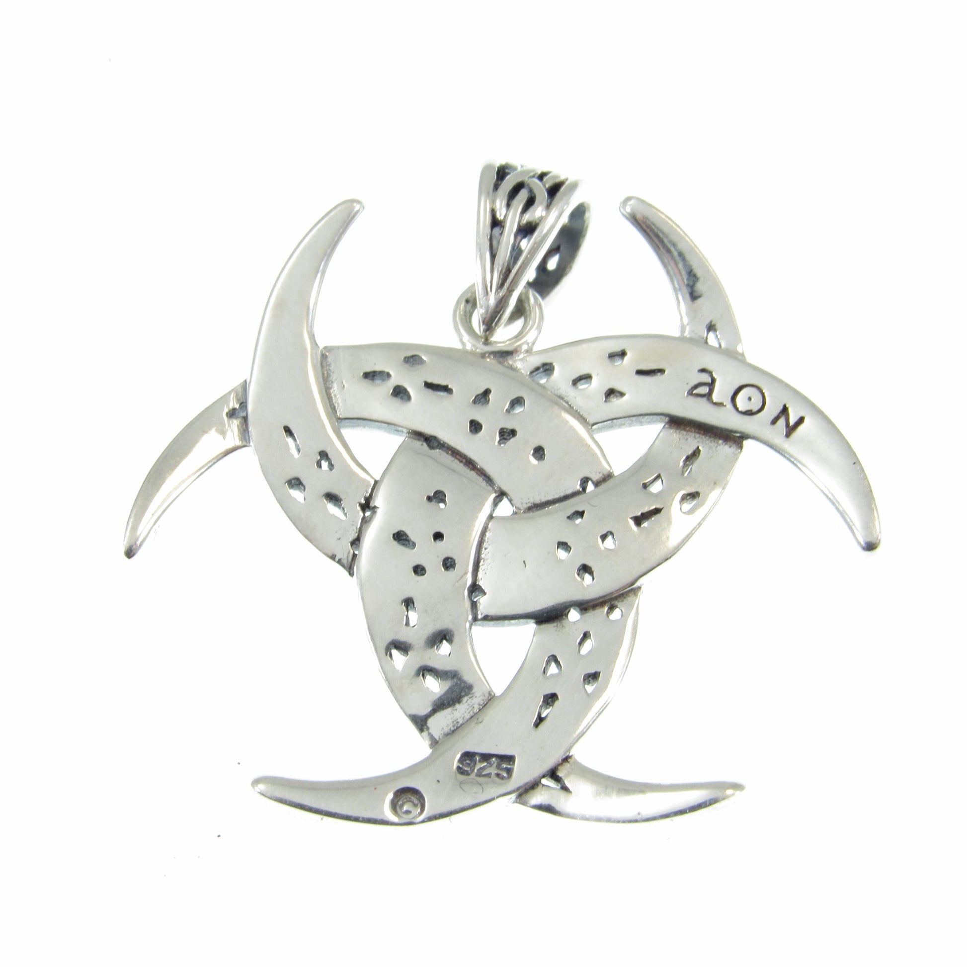 Solid 925 Sterling Silver Celtic Trinity Moons Pendant, Celtic Knots on Triple Crescent Moon Amulet, Viking Shield Jewelry