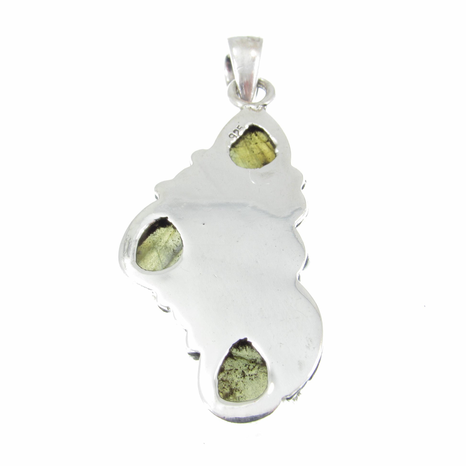 Solid 925 Sterling Silver Flower Pendant With Oval Gemstone Cabochons: Labradorite, Moonstone, Turquoise, Spiny Oyster, Floral Jewelry