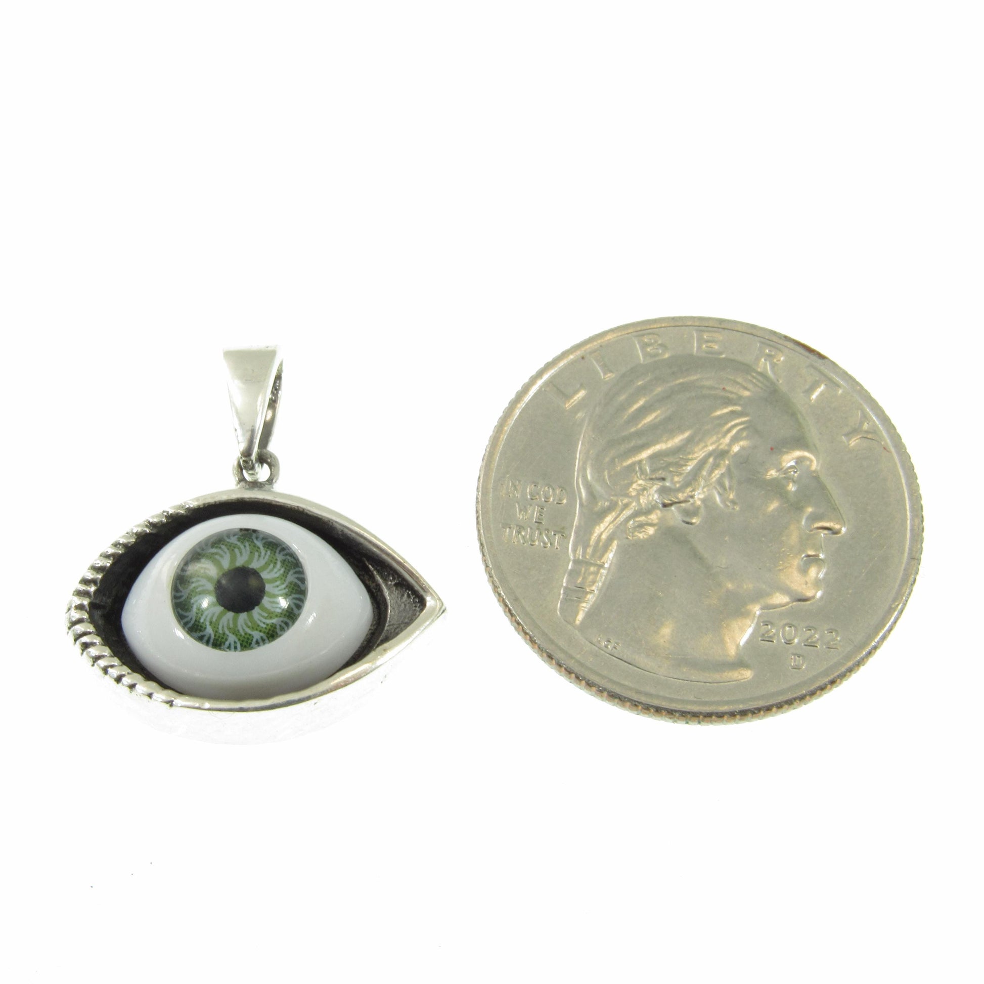 Solid 925 Sterling Silver Glass Eyeball Pendant, Evil Eye Charm, All Seeing Eye, Handcrafted Protection Charm, Choose Blue or Green Eyeballs
