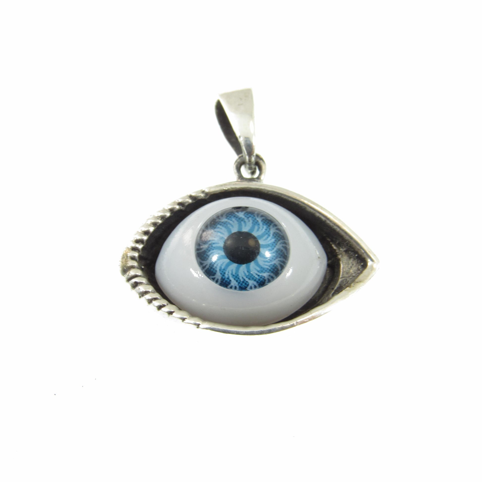 Solid 925 Sterling Silver Glass Eyeball Pendant, Evil Eye Charm, All Seeing Eye, Handcrafted Protection Charm, Choose Blue or Green Eyeballs