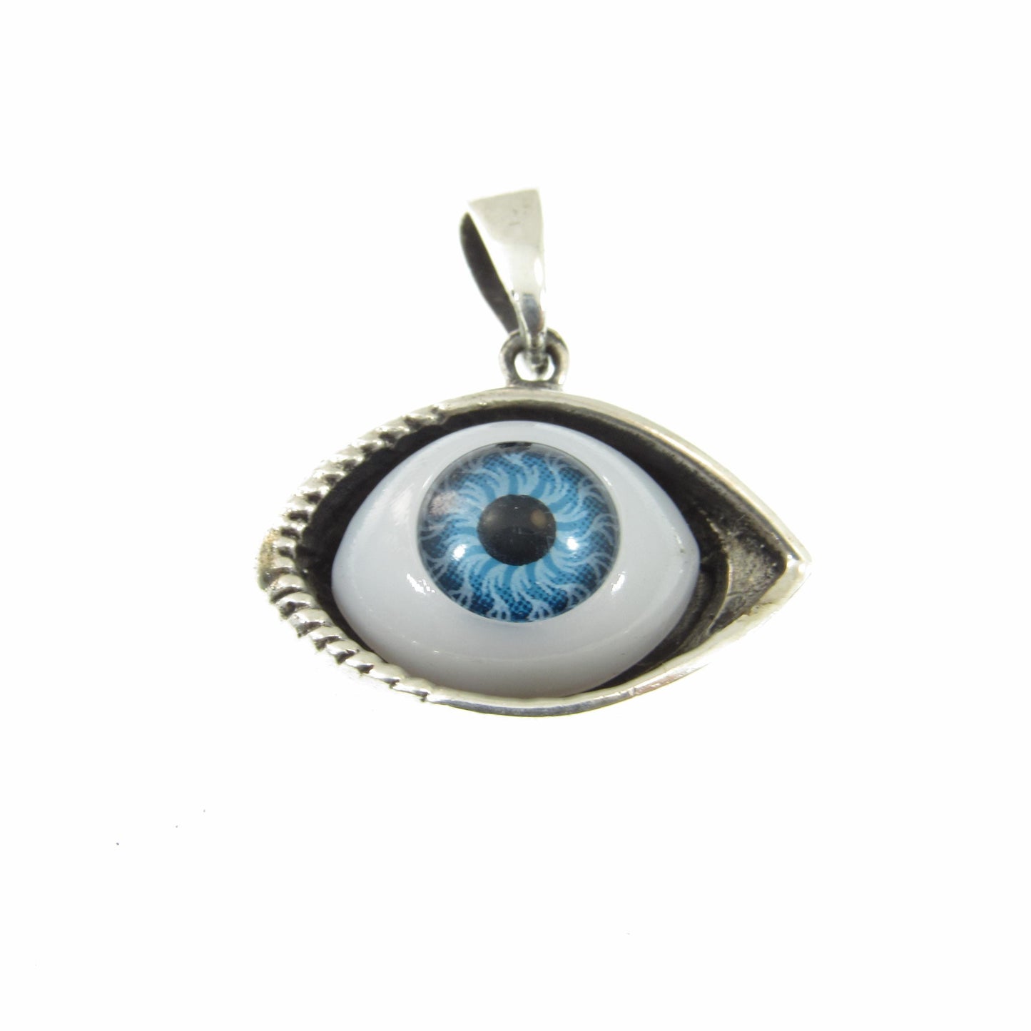 Solid 925 Sterling Silver Glass Eyeball Pendant, Evil Eye Charm, All Seeing Eye, Handcrafted Protection Charm, Choose Blue or Green Eyeballs