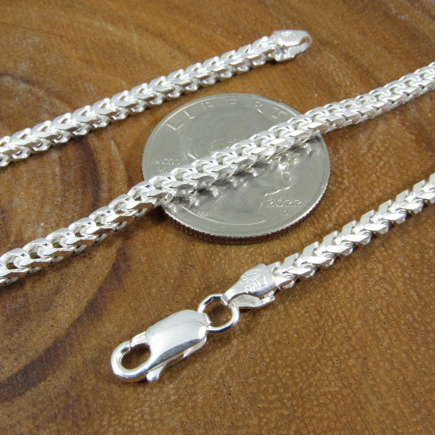 Solid 925 Sterling Silver Italian Franco Link Chain Necklace, Mens Hip Hop Jewelry, Chunky Italian Bracelet, Chevron Links, Made in Italy