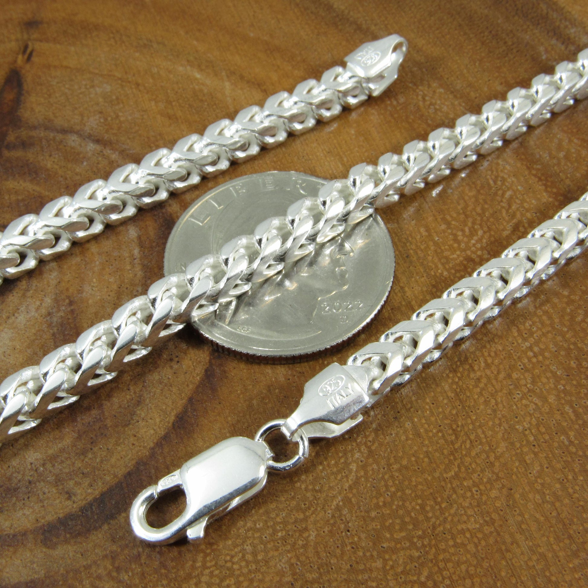 4.2MM Solid 925 Sterling Silver Franco Link Chain, Mens Diamond Cut Hip Hop Chain, Chunky Unisex Italian Necklace or Bracelet, 140 Gauge