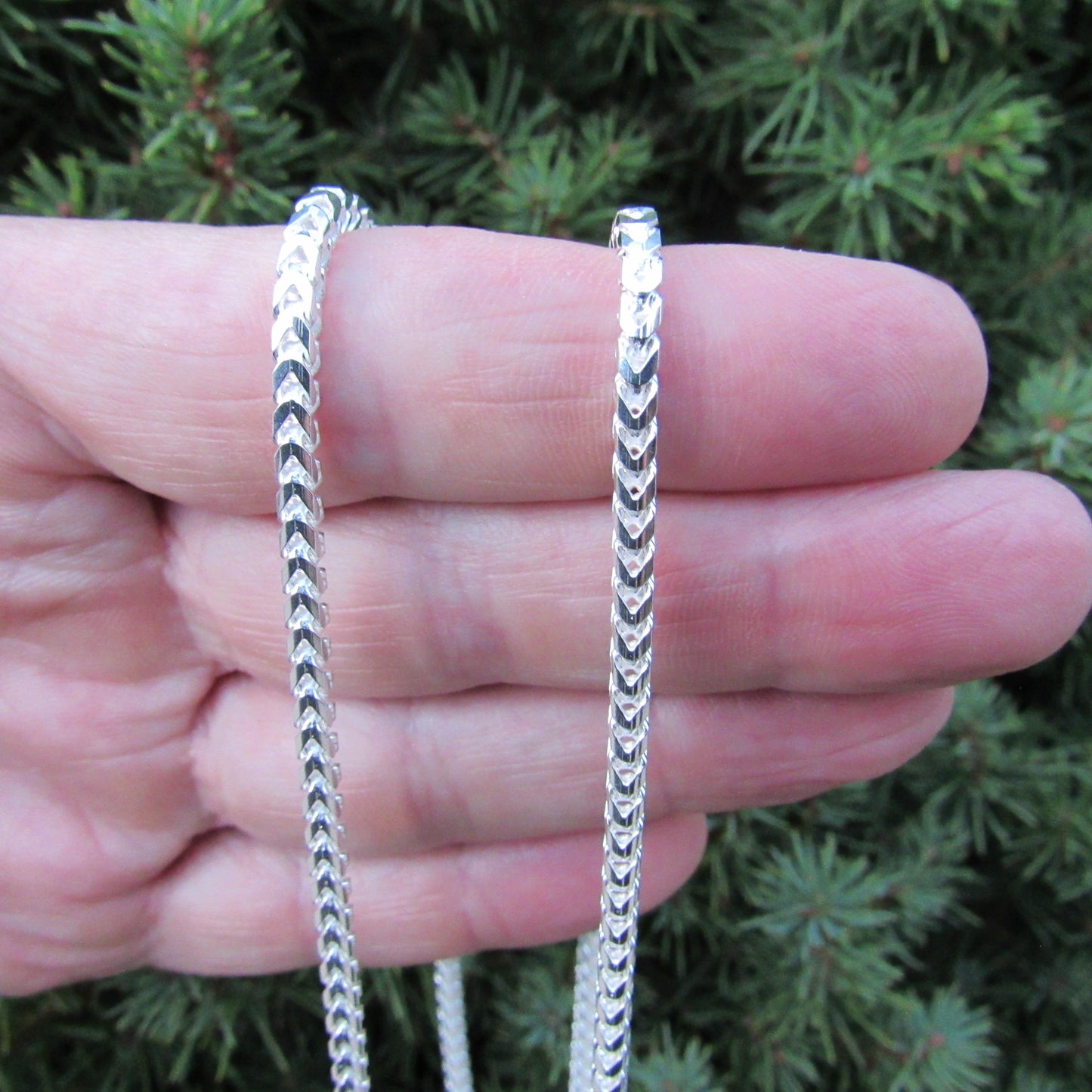 3MM Solid 925 Sterling Silver Franco Link Chain, Mens Diamond Cut Hip Hop Chain, Chunky Unisex Italian Necklace or Bracelet, 100 Gauge