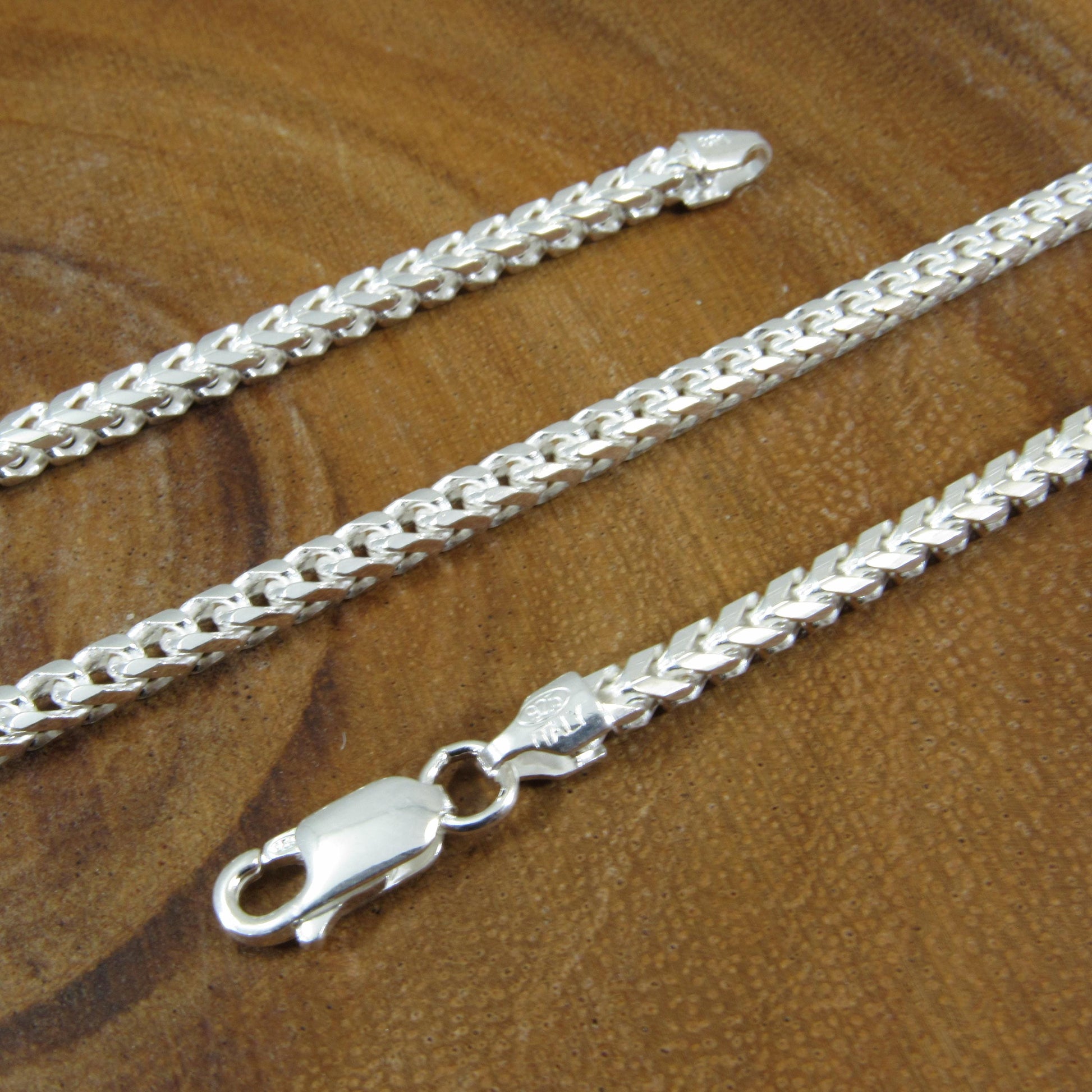 3MM Solid 925 Sterling Silver Franco Link Chain, Mens Diamond Cut Hip Hop Chain, Chunky Unisex Italian Necklace or Bracelet, 100 Gauge