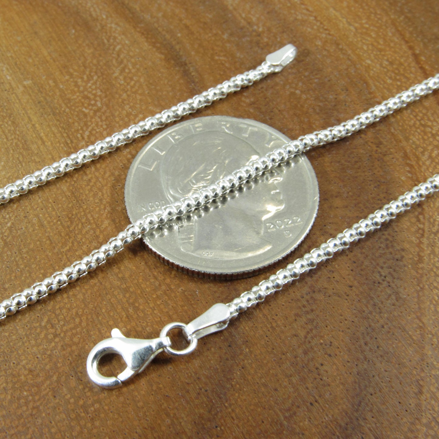 Solid 925 Sterling Silver Italian Popcorn Chain Necklace, Garland Link, Women's Coreana Chain, Layering Charm Chain, Jewelry Gift for Her